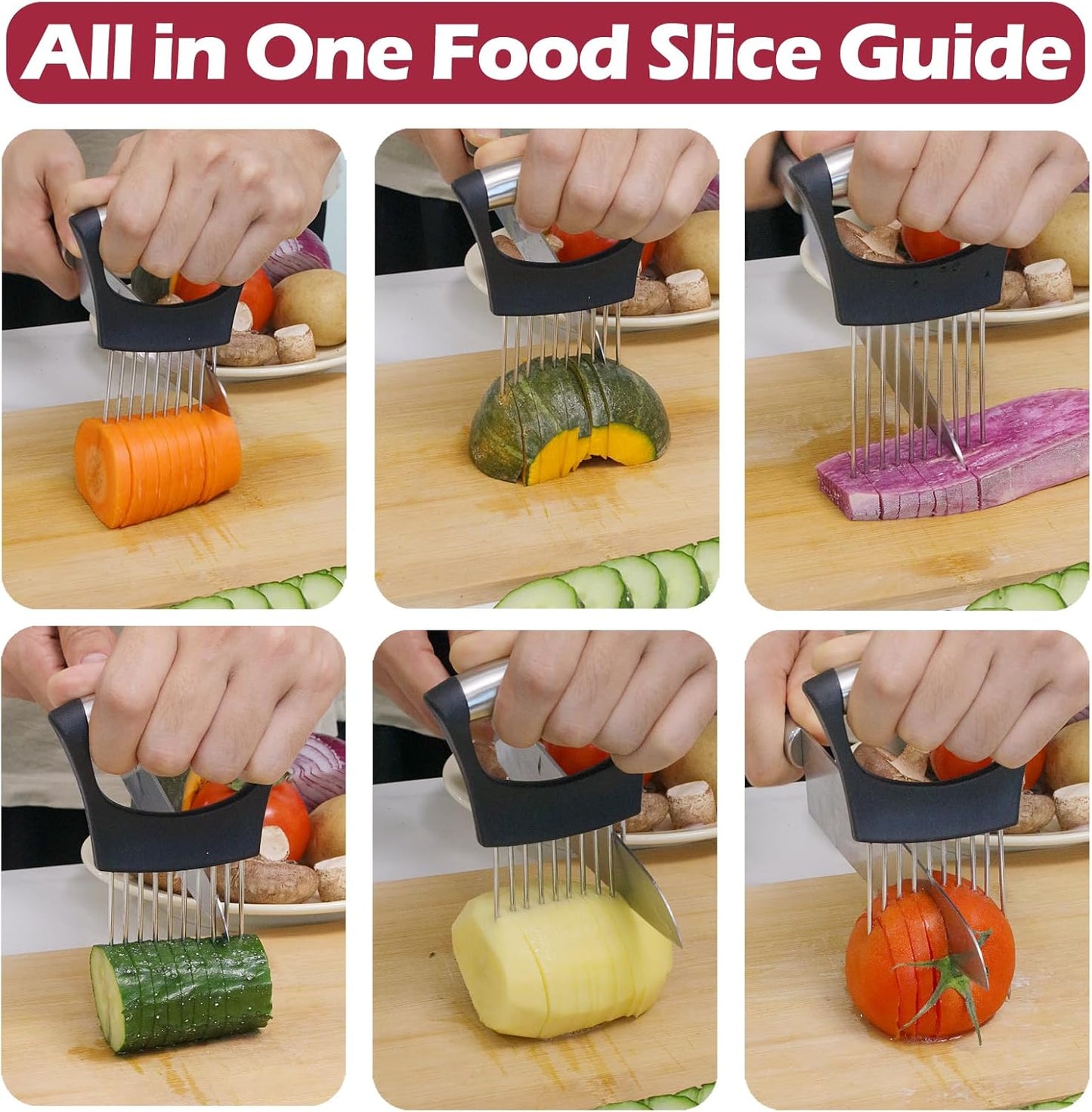 JAYVAR Onion Holder for Slicing, 3 Pieces Tomato Slicer, Stainless Steel Onion Chopper Veggie Cutter for Potato and Avocados, Food Slicer Assistant Tool, Useful Kitchen Gadgets Meat Tenderizer