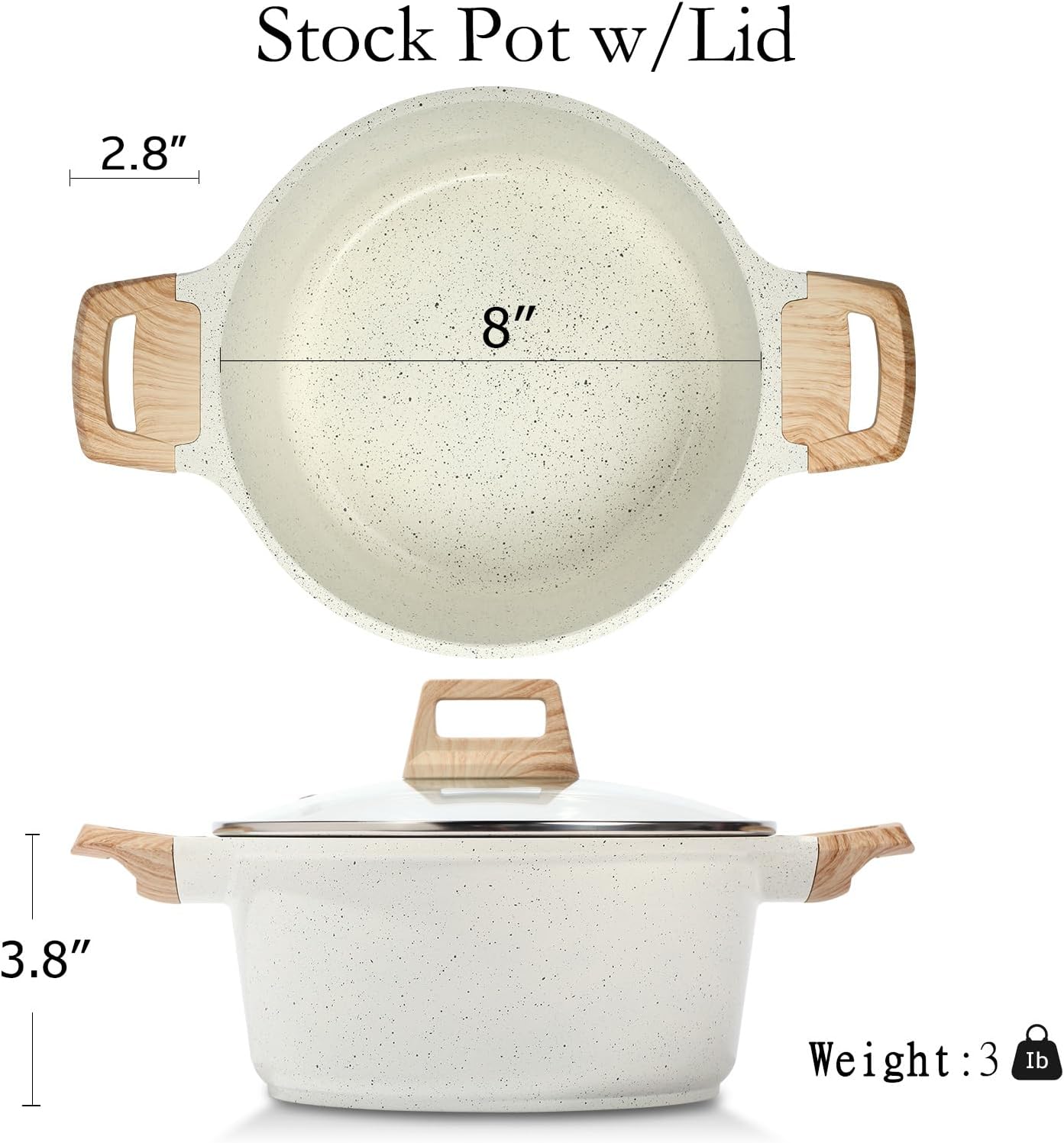 ESLITE LIFE Nonstick Stock Pot with Lid, 3 Quart Granite Casserole Small Soup Pot Pasta Cooking Pot, Induction Compatible, PTFE & PFOA Free, White - Culinary Roots