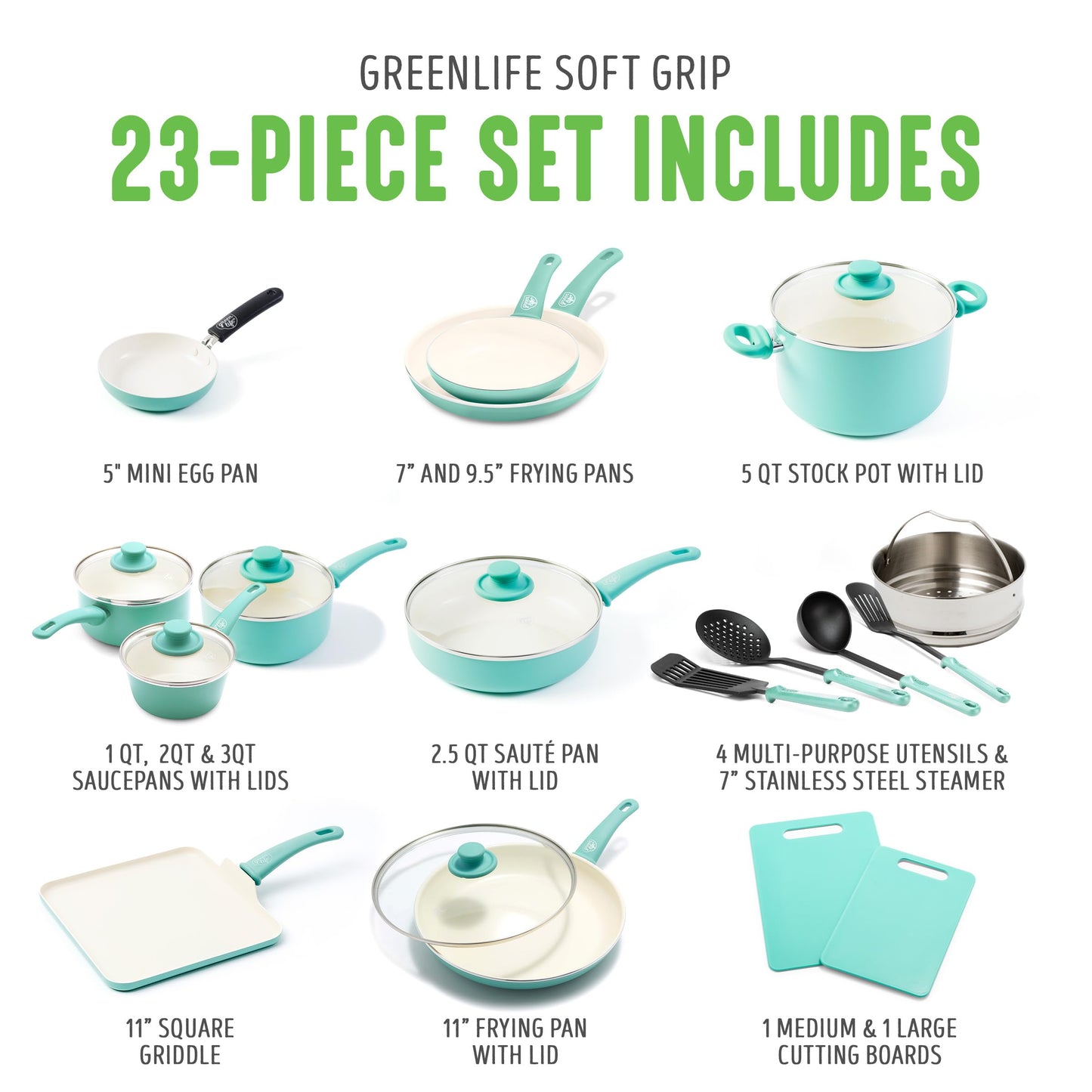 Soft Grip 23 Piece Kitchen Cookware Pots and Frying Saucepans Set