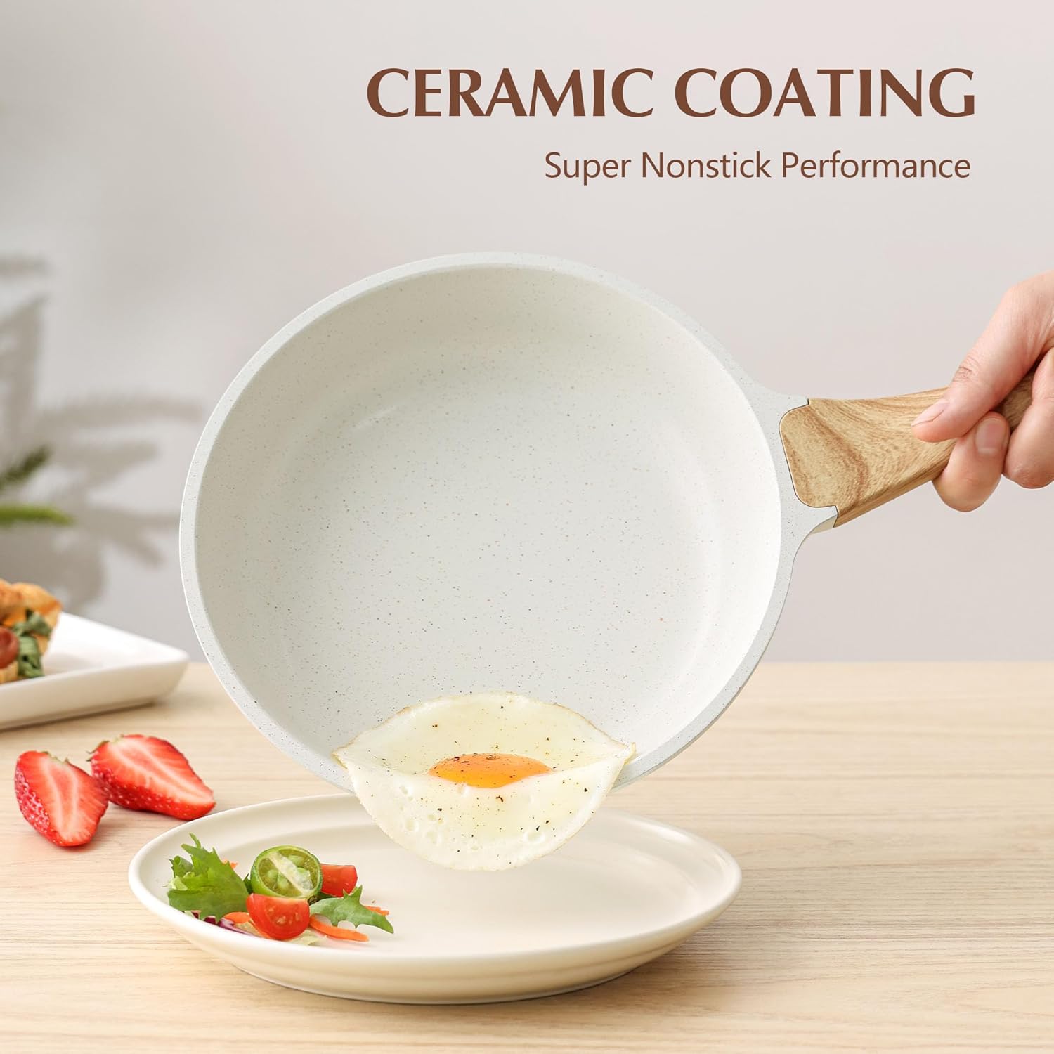 SENSARTE Nonstick Ceramic Frying Pan with Lid 8/9.5/10/11/12.5 Inch Omelet Pan Skillet, Free of Intentionally Added PFAS/PTFE Non-toxic Chef's Pan Induction Compatible Pan, Heat Resistant Handle - Culinary Roots