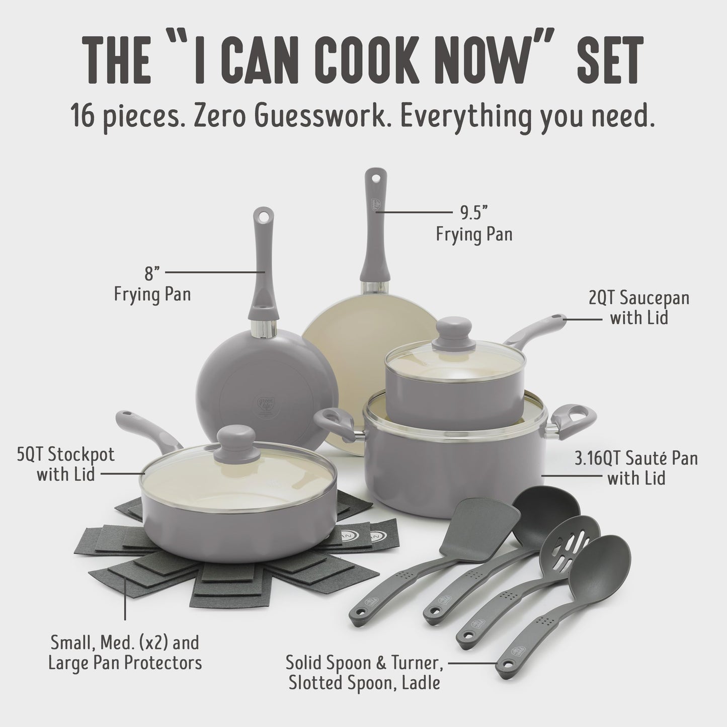 16pc Ceramic Nonstick Pots & Pans Cookware Set