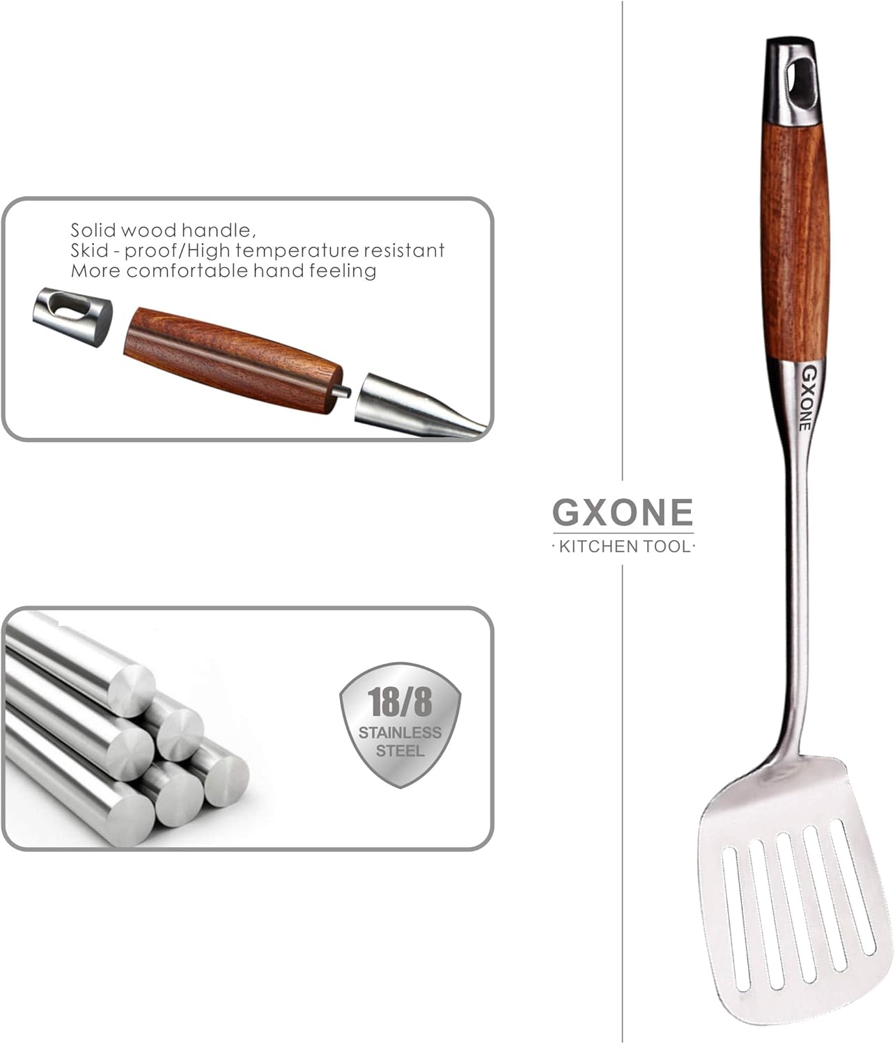 Metal Spatula,304 Stainless Steel Wok Spatula with Heat Resistant Wooden Handle,Silver/15.7Inch - Culinary Roots
