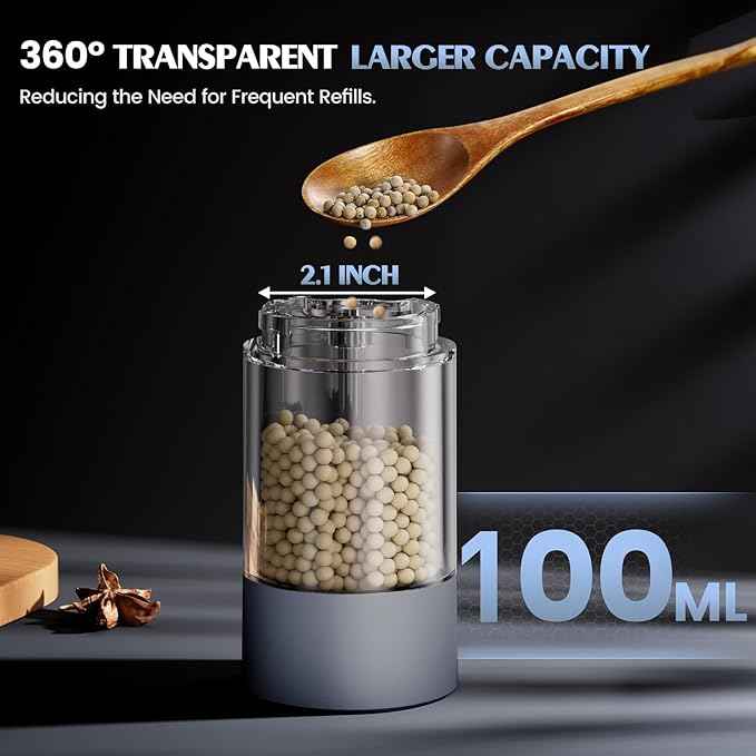 1 Pack Salt and Pepper Shakers Electric Salt Pepper Grinder Set Kitchen Accessories Upgraded Larger Grey Battery Salt Pepper Grinder Shakers Cooking Birthday Gifts for Men