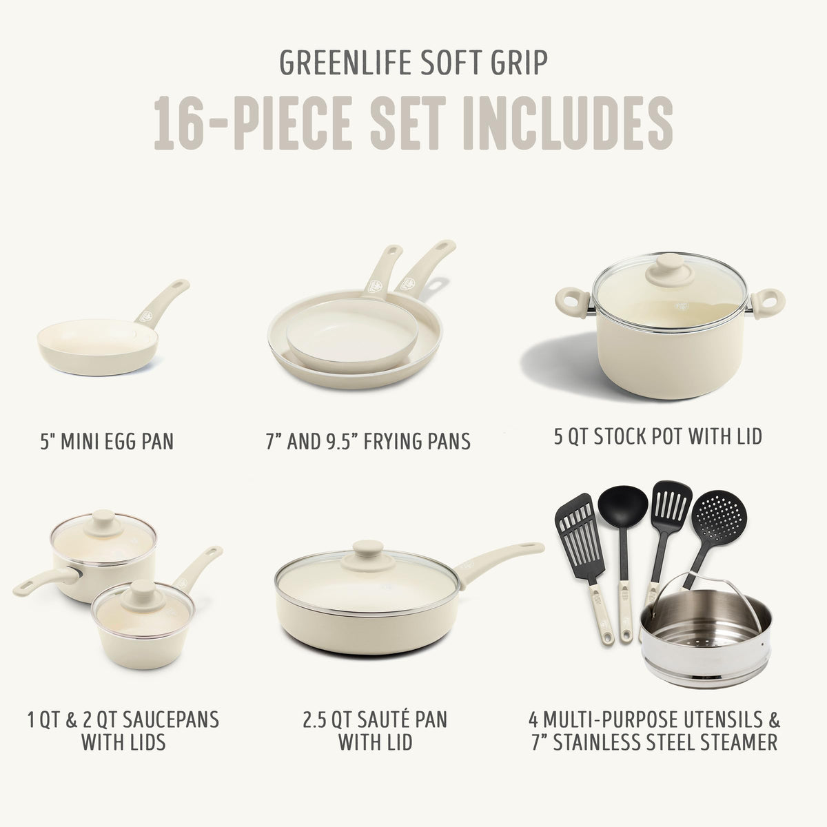 16 Piece Ceramic Nonstick Pots & Pans Cookware Set