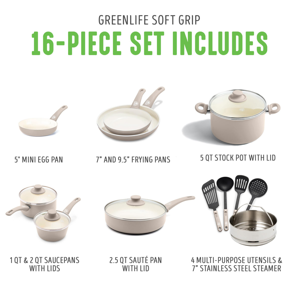 16 Piece Ceramic Nonstick Pots & Pans Cookware Set