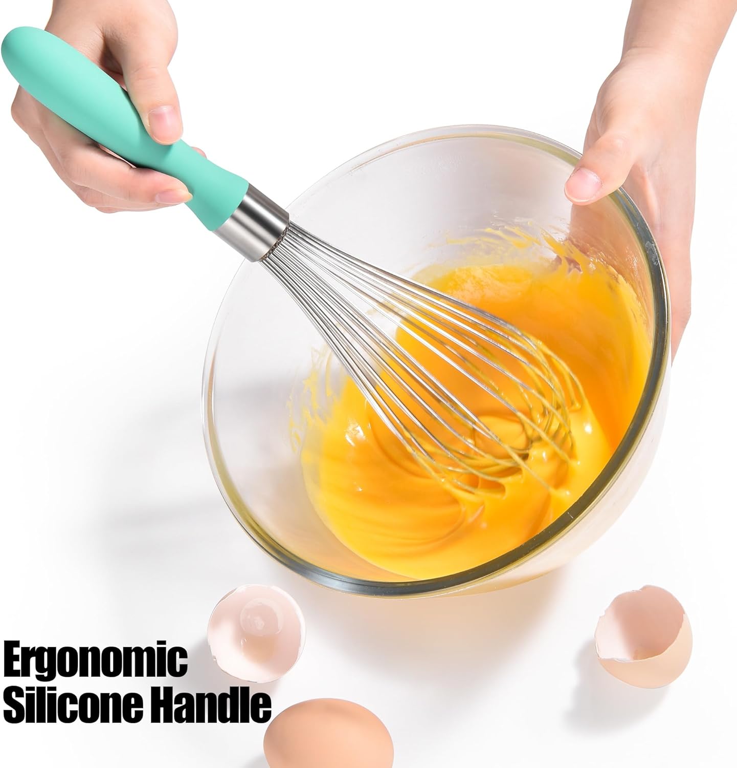 18/8 Stainless Steel Balloon Whisk, Doosu Kitchen Whisk for Cooking Handheld Egg Beater with Rust-Proof Sturdy Wires & Non-Slip Silicone Handle for Beating, Stirring, Blending (12 Wires, Aqua Sky) - Culinary Roots