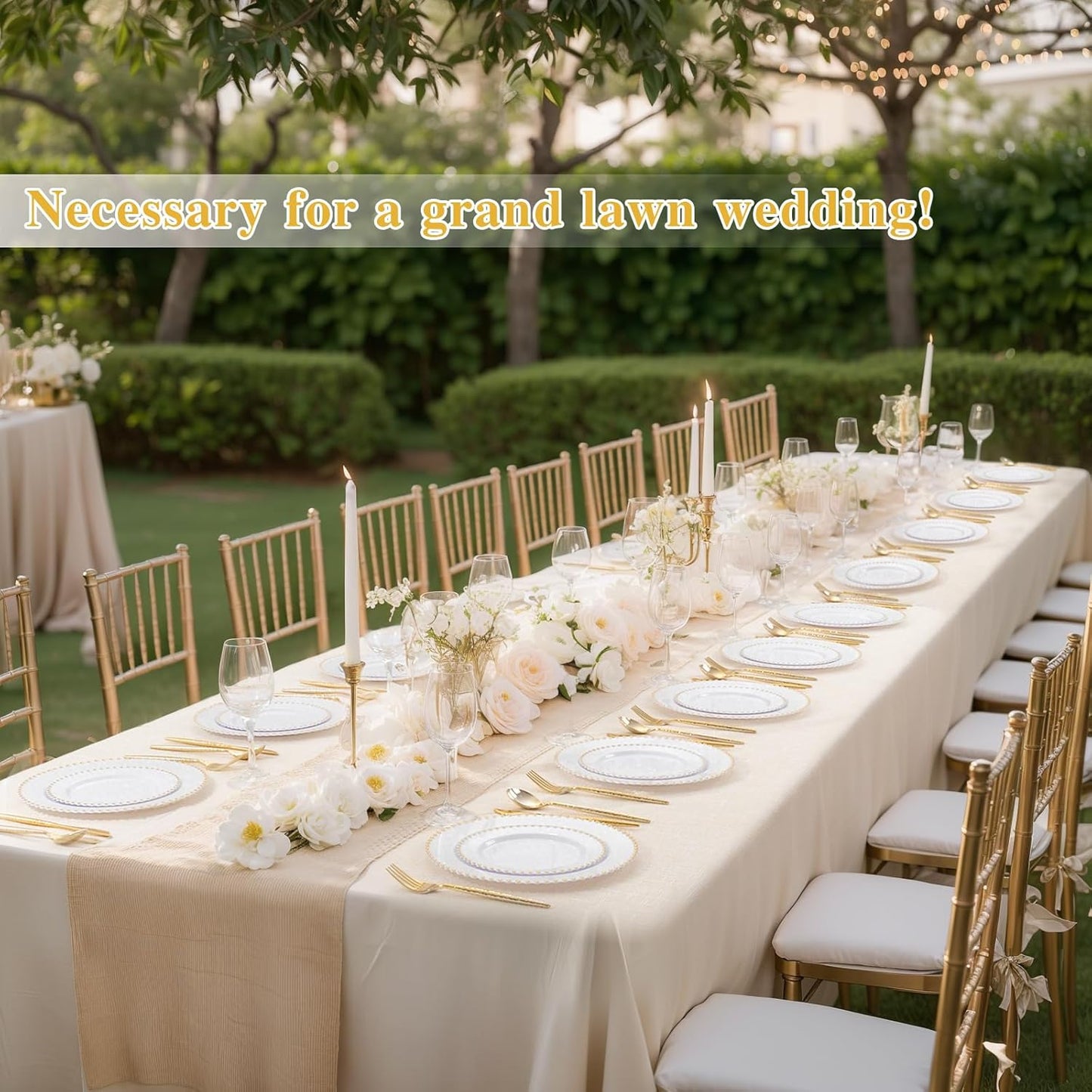 supernal 100pcs White Plastic Plates with Gold Trim Fancy Disposable Plates Includes 50 Plastic Dinner Plate and 50 Dessert Disposable Plate for Party,Wedding,Bridal Shower