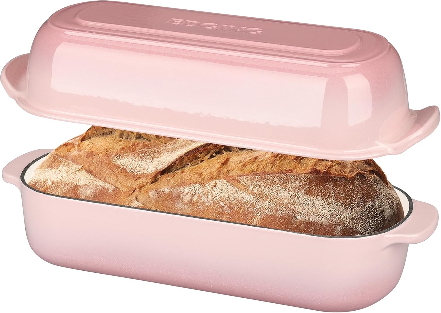 Enameled Cast Iron Loaf Pan with Lid, Dutch Oven for Homemade Bread Baking, 12.5x5.5 inch, 5Qt, Pink - Culinary Roots
