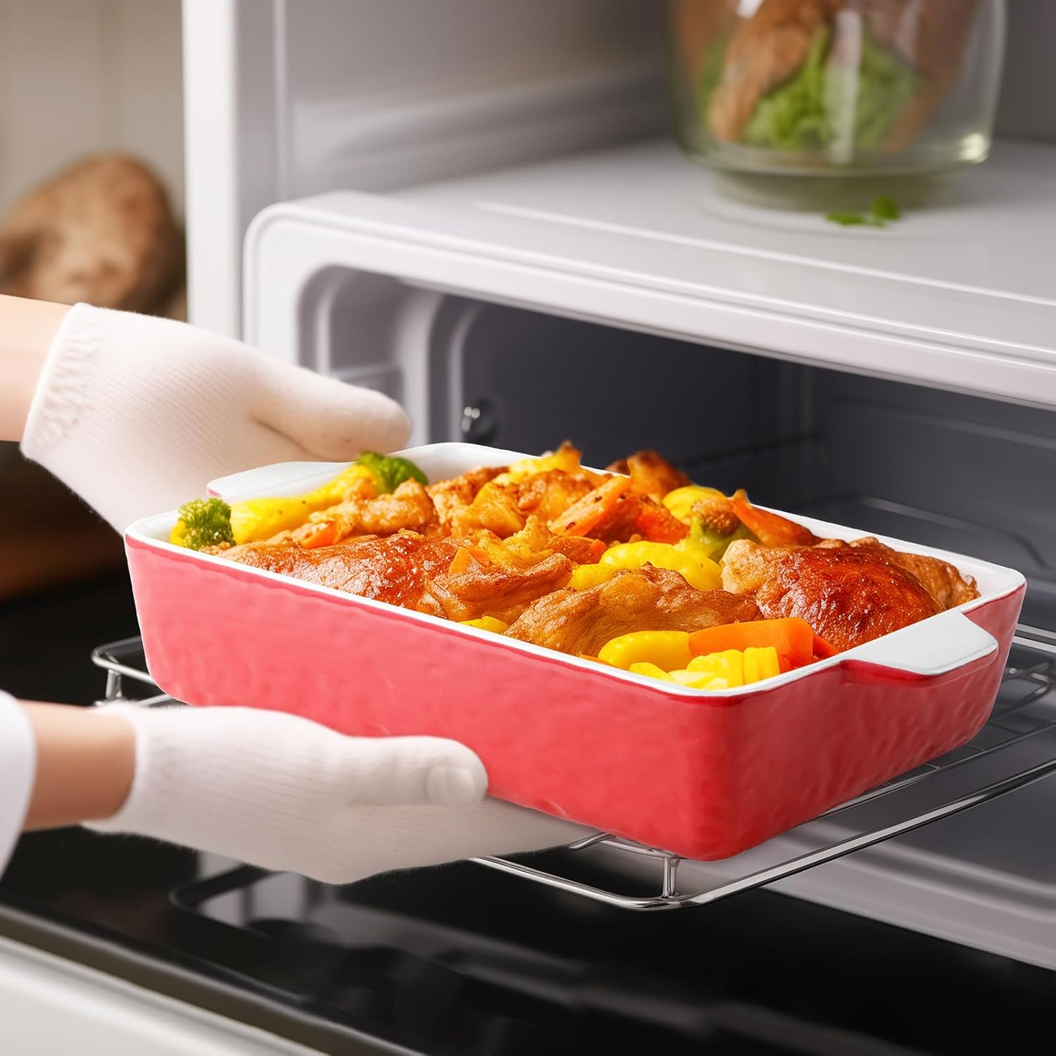 4 QT Baking Dish, Casserole Dishes for Oven, 9x13 Baking Pan with Handles, Lasagna Pan Deep, Ceramic Casserole Dish Oven Safe for Baking, Lasagna, Kitchen, Wedding Gift (Red) - Culinary Roots