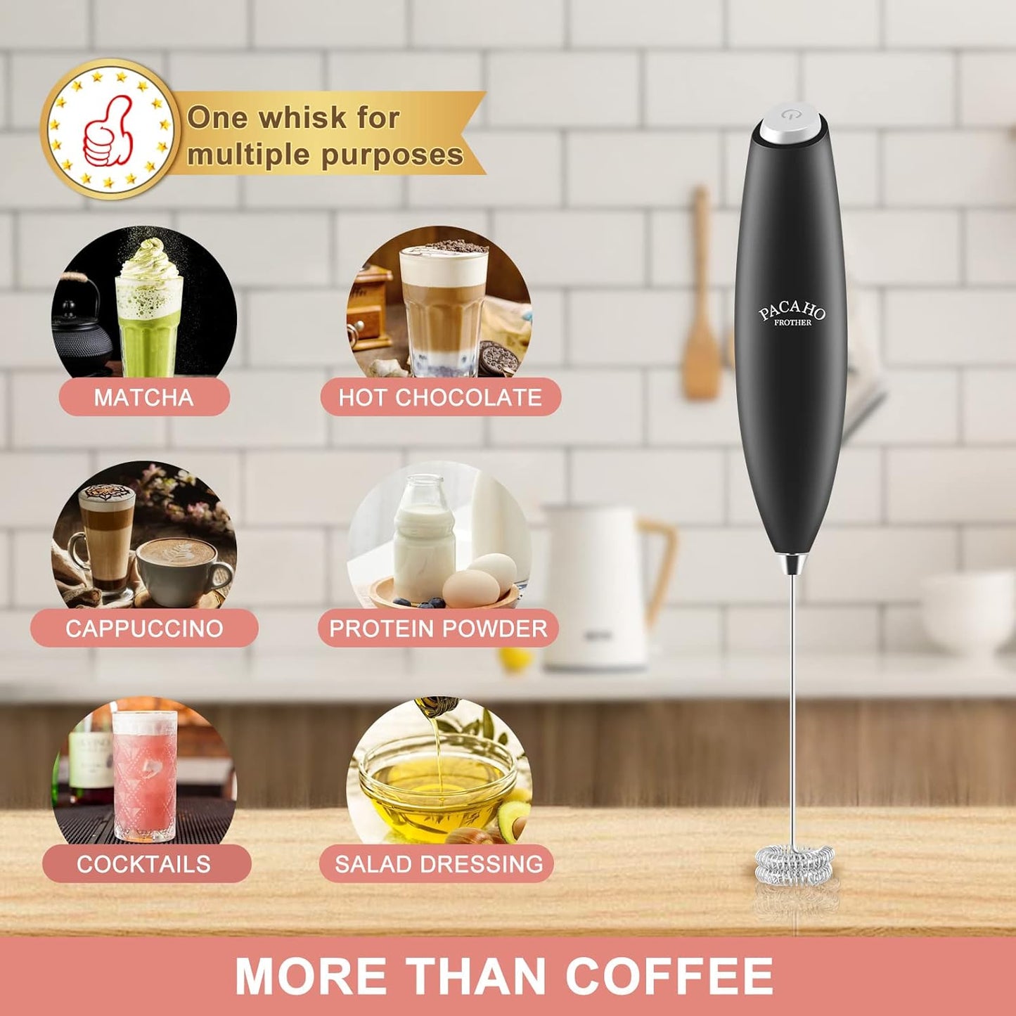Powerful Milk Frother with Double Whisk, Handheld Electric Foam Maker, Hand Mixer Wand, Portable Mini Blender Foamer Stirrer for Coffee, Latte, Matcha,Hot Chocolate - Culinary Roots