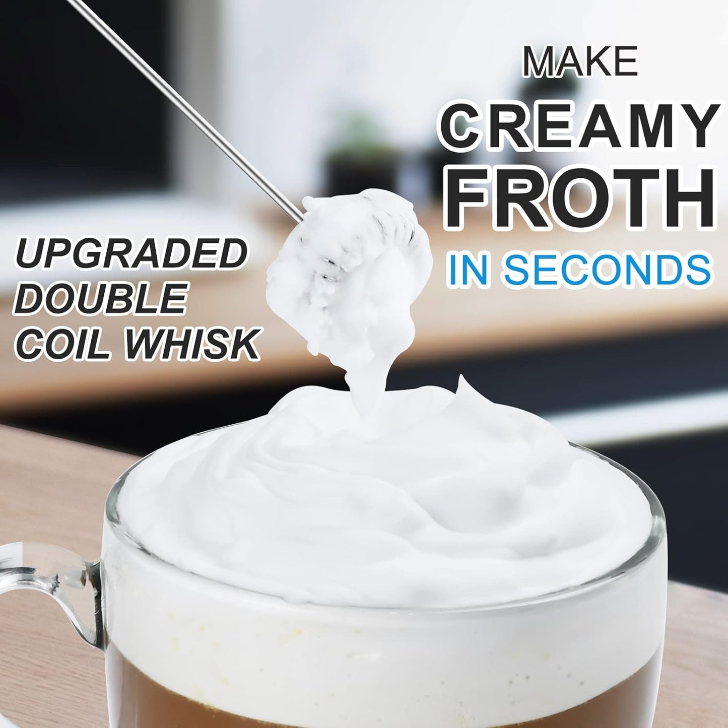 Powerful Milk Frother with Double Whisk, Handheld Electric Foam Maker, Hand Mixer Wand, Portable Mini Blender Foamer Stirrer for Coffee, Latte, Matcha,Hot Chocolate - Culinary Roots