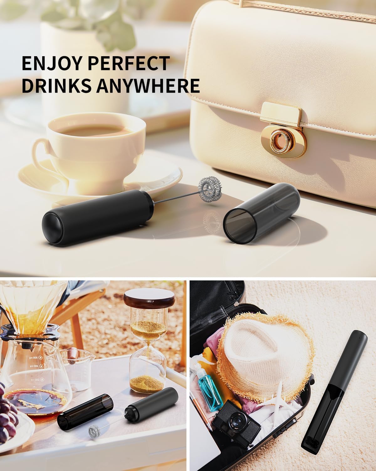 CIRCLE JOY Rechargeable Milk Frother Hanheld, Dual Spring Whisk Electric Coffee Frother, Portable Hand Frother Wand Drink Mixer for Matcha Lattes Cappuccino, Kitchen Gifts, Black - Culinary Roots