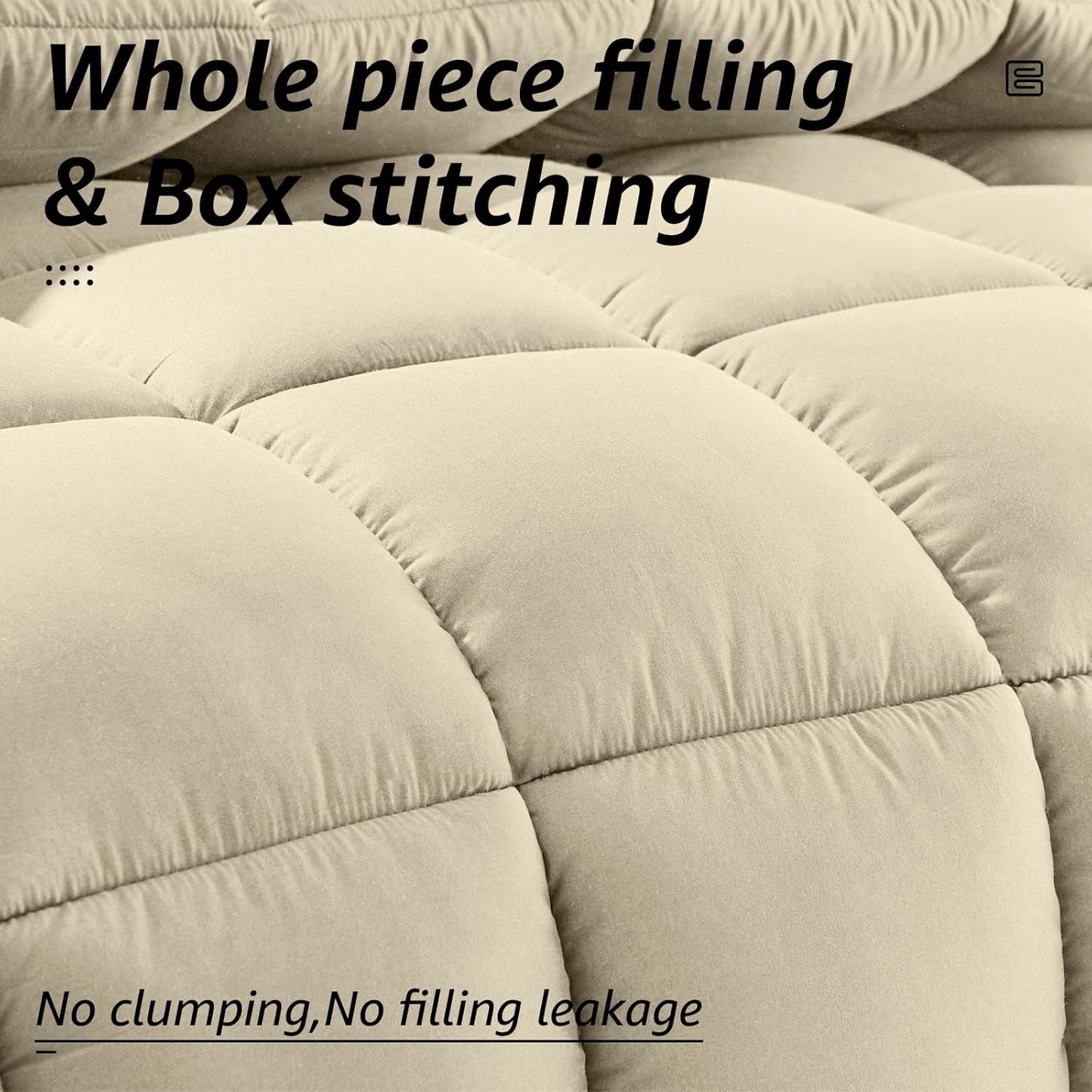 HYLEORY All Season Twin Size Bed Comforter - Cooling Down Alternative Quilted Duvet Insert with Corner Tabs - Winter Warm - Machine Washable - Beige