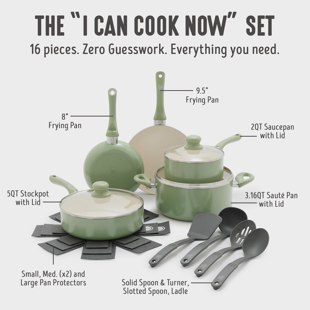 16pc Ceramic Nonstick Pots & Pans Cookware Set