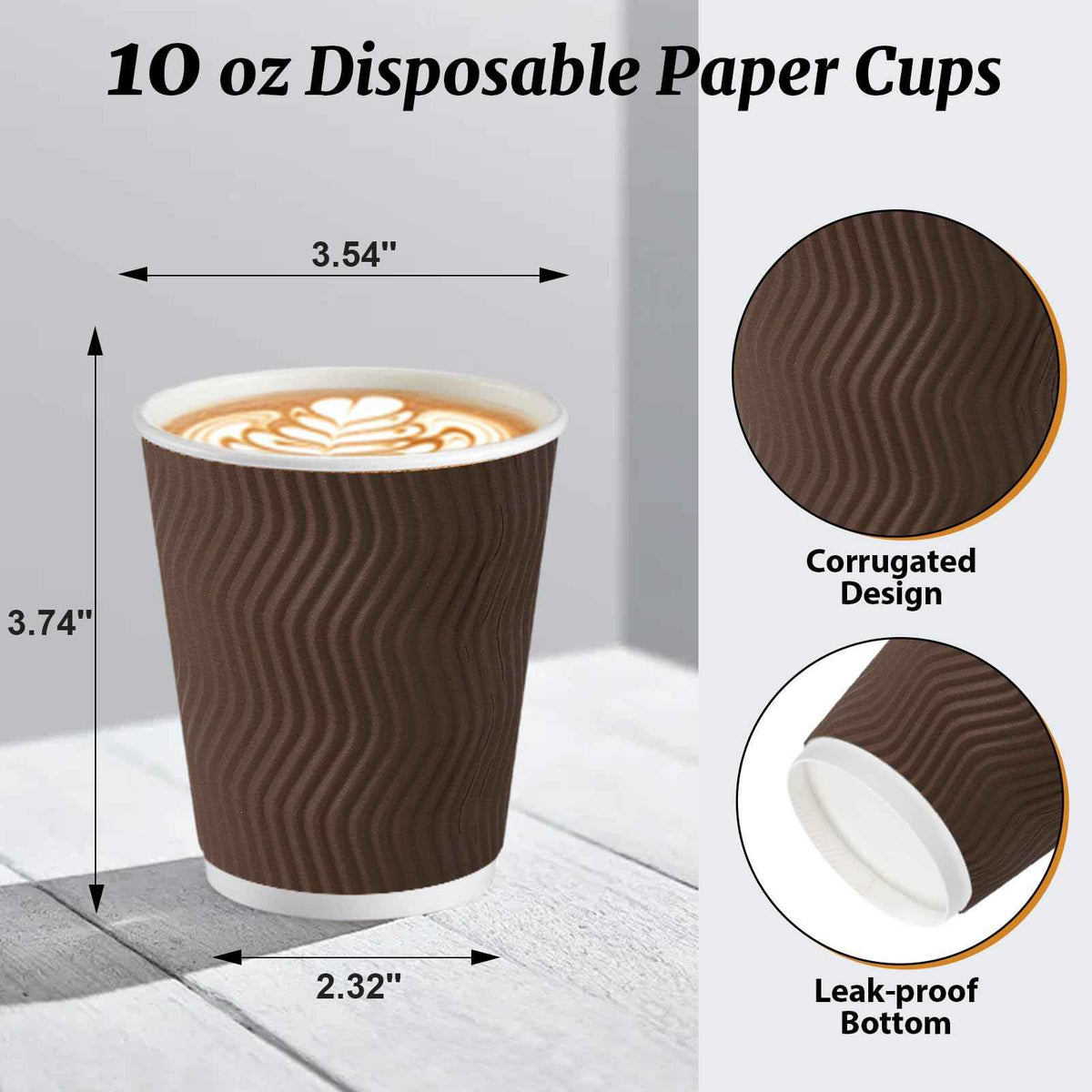 120 Pack 10 oz Insulated Disposable Paper Coffee Cups Brown (120 Count)