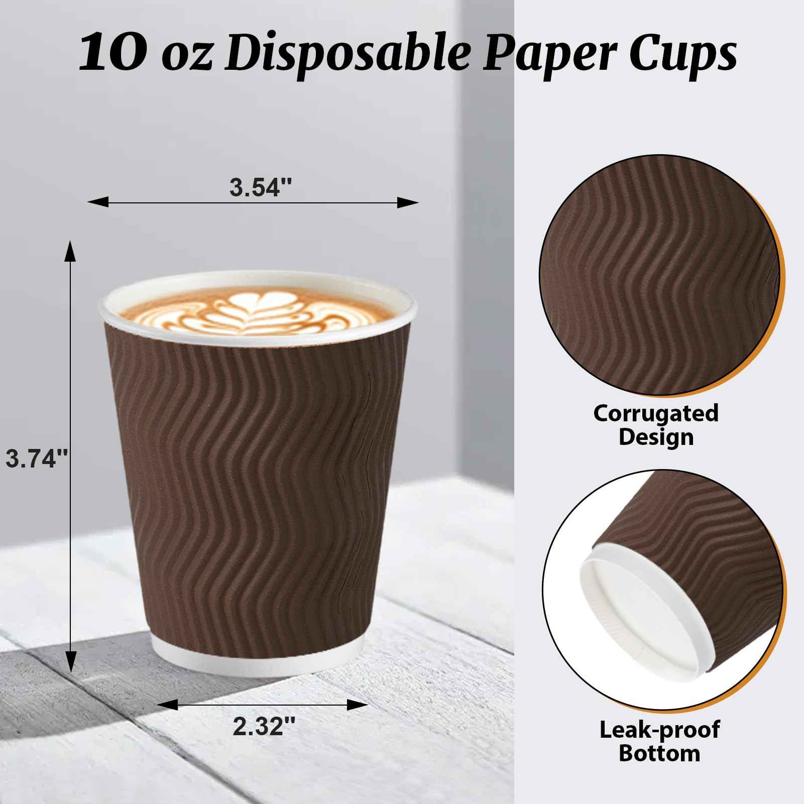 120 Pack 10 oz Insulated Disposable Paper Coffee Cups Brown (120 Count)