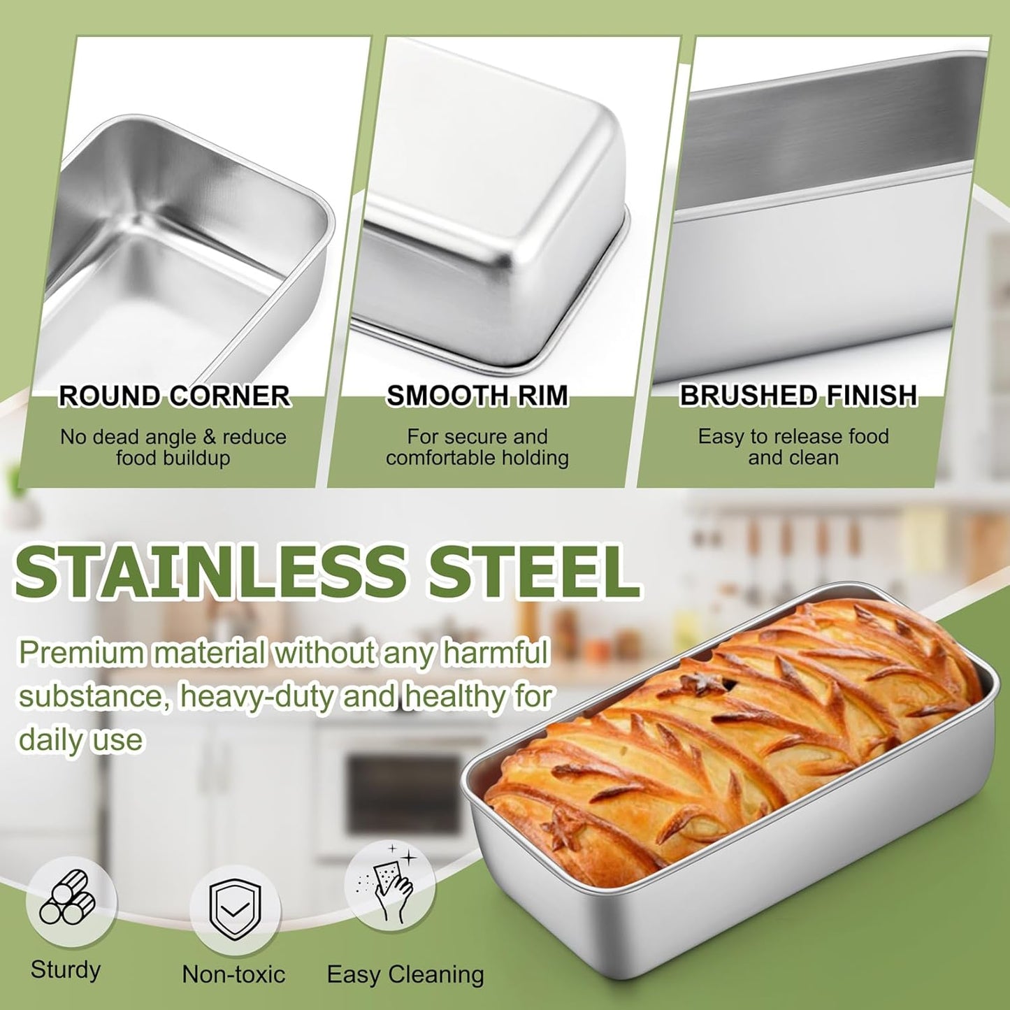 P&P CHEF Loaf Pan Set, 9 x 5 Inch Bread Pans, Stainless Steel Loaf Toast Baking Pans For Bread Meatloaf Lasagna Cake, Healthy & Non Toxic, Oven & Dishwasher Safe,(Silver, 2Pcs) - Culinary Roots