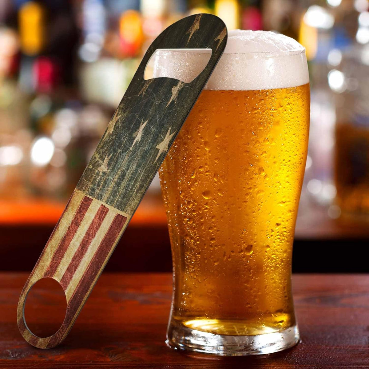 American Flag Stainless Steel Bottle Opener Vintage Abstract USA Flag Patriotic July 4th Independance Day Flat Beer Bottle Opener Keychain for Home Kitchen Bar Restaurant Party Birthday Gift