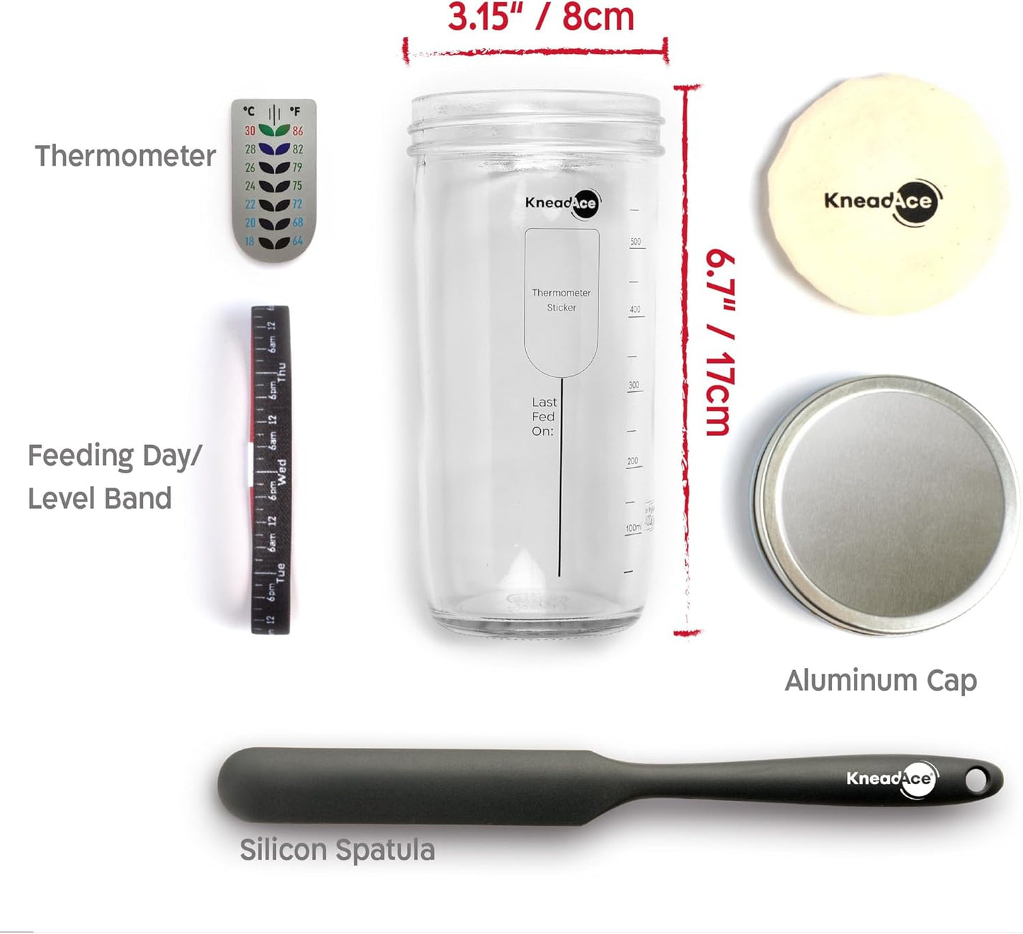 KneadAce Sourdough Starter Kit – 24oz Starter Jar, 2 Cotton Rope Banneton Proofing Baskets, Magnetic Bread Lame for Scoring – Gift for Bakers & Complete Sourdough Bread Baking Set