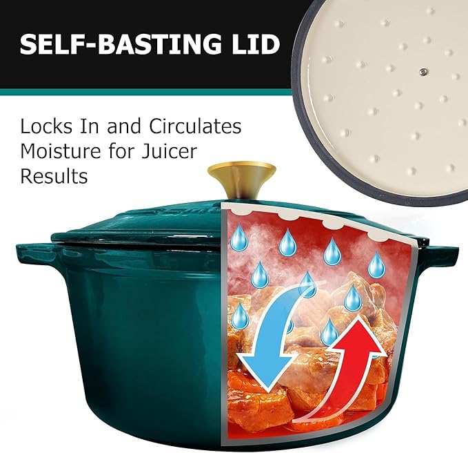 MUELLER HOME 4.5 QT Enameled Cast Iron Dutch Oven, Heavy-Duty Casserole Dish and Braiser Pan with Lid, Oven-Safe up to 500° F & Across All Cooktops, Housewarming Gifts New Home, Emerald