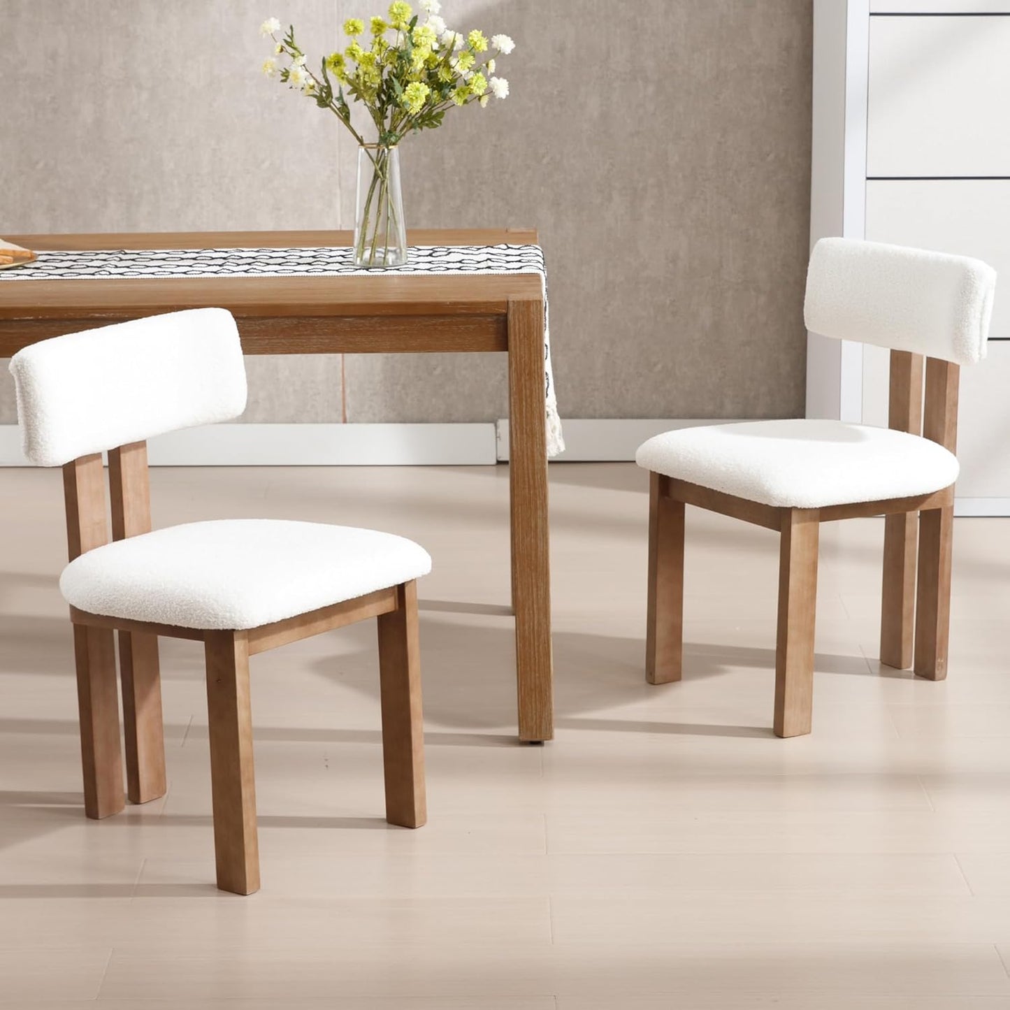 chairus Dining Chairs Set of 6 Faux Fur Diner Chairs Wood Chairs for Kitchen and Dining Room, White