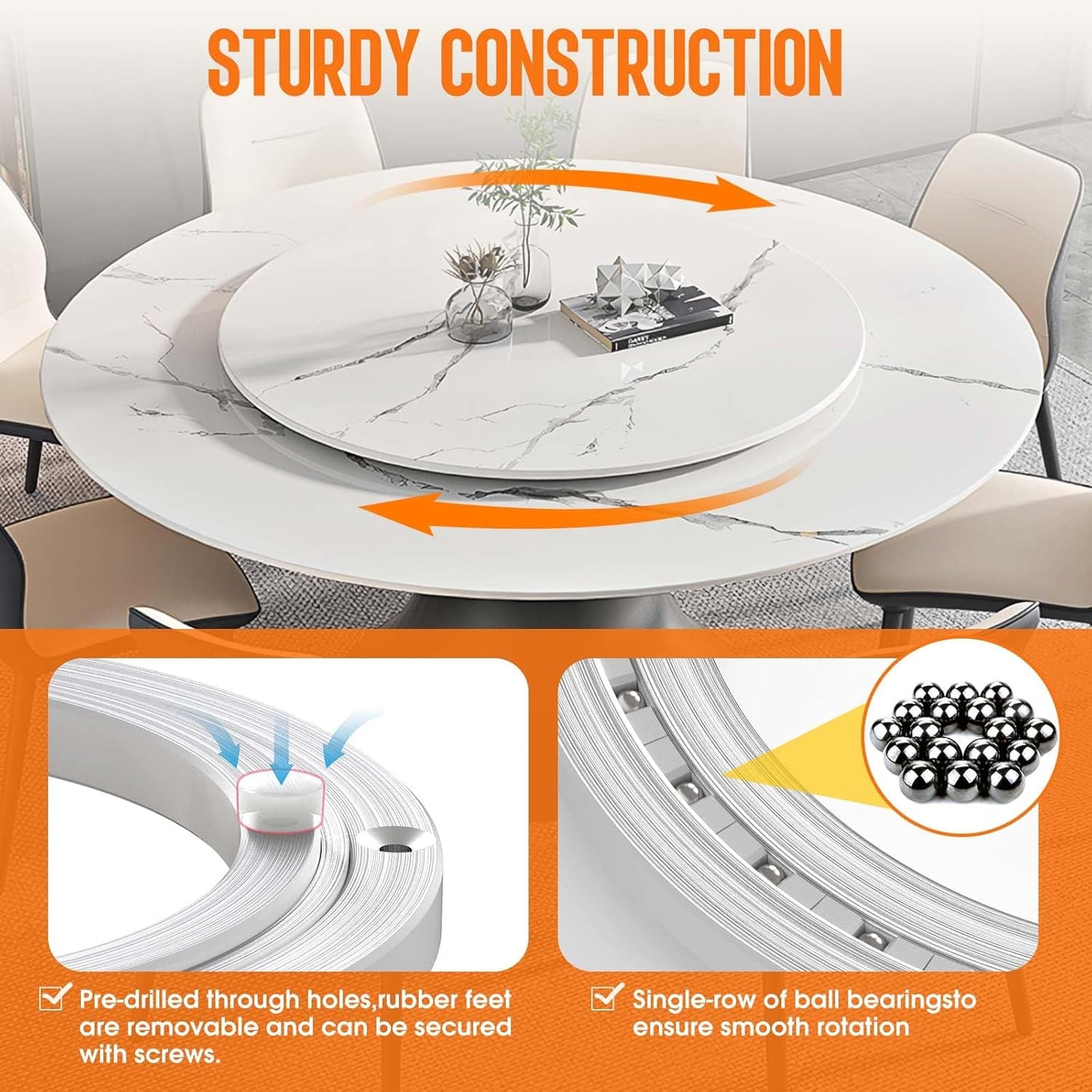 Pisman Aluminium Alloy Turntable Bearing, Heavy Duty Lazy Susan Rotating Bearing Turntable,Smooth Swivel Plate Hardware for Round Dining Table,DIY. Silent Rotating Base Only(8inch)