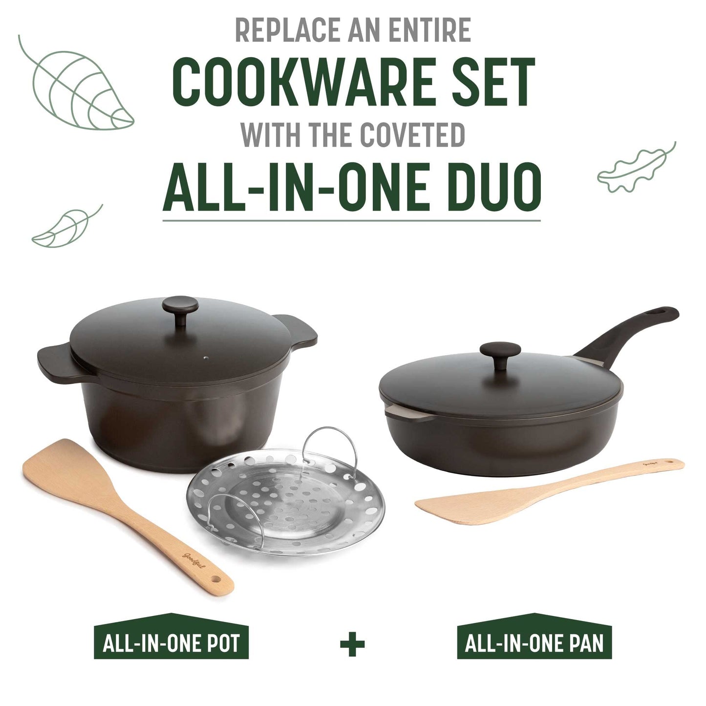 All-in-One Pan, Multilayer Nonstick Cookware Set, High-Performance Construction, Multipurpose Design Replaces Multiple Pots and Pans, Dishwasher Safe, 11-Inch, 4.4-Quart Capacity, Graphite