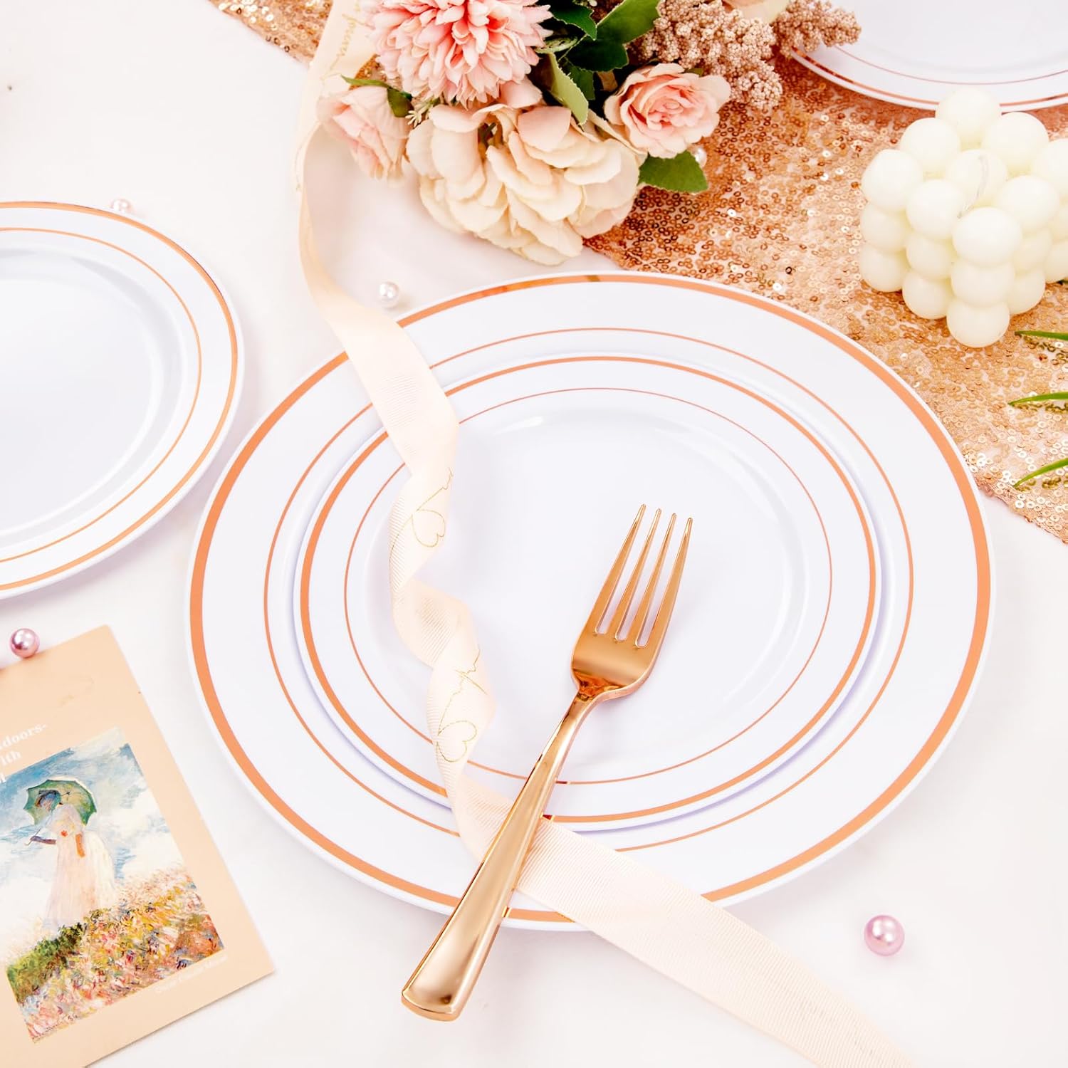 FLOWERCAT 60PCS Rose Gold Plastic Plates - Heavy Duty Rose Gold Plates Disposable for Party Wedding- Include 30PCS 10.25inch Dinner Plates and 30PCS 7.5inch Dessert Plates - Culinary Roots