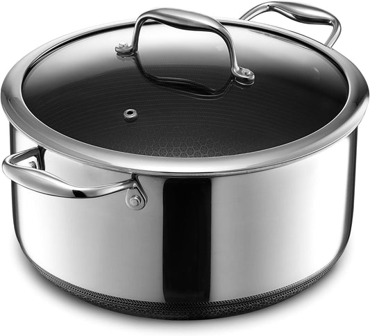 HexClad Hybrid Nonstick 8-Quart Stockpot with Tempered Glass Lid, Stay-Cool Handles, Dishwasher-Friendly, Oven-Safe Up to 900°F, Induction Ready, Compatible with All Cooktops - Culinary Roots