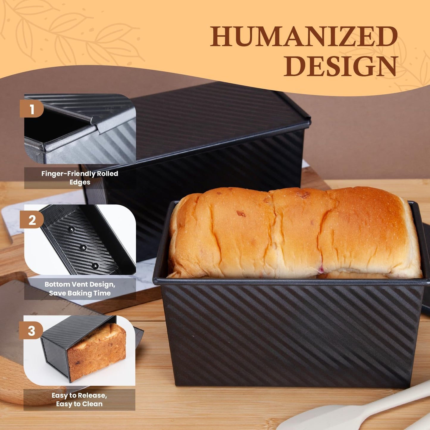 CARTMAN Bread Loaf Pan 2 Pack, 9x4 Pullman Loaf Pan with lid and a Silicone Spatula and Basting Pastry Brush, 1 lb Dough Capacity,Non-Stick Carbon Steel bread pans for homemade bread - Culinary Roots