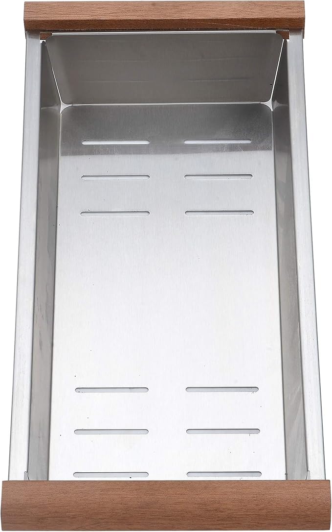 STARSTAR Stainless Steel Colander For Workstation Kitchen Sink (Wood Cover, 16.8 W - 8 L)