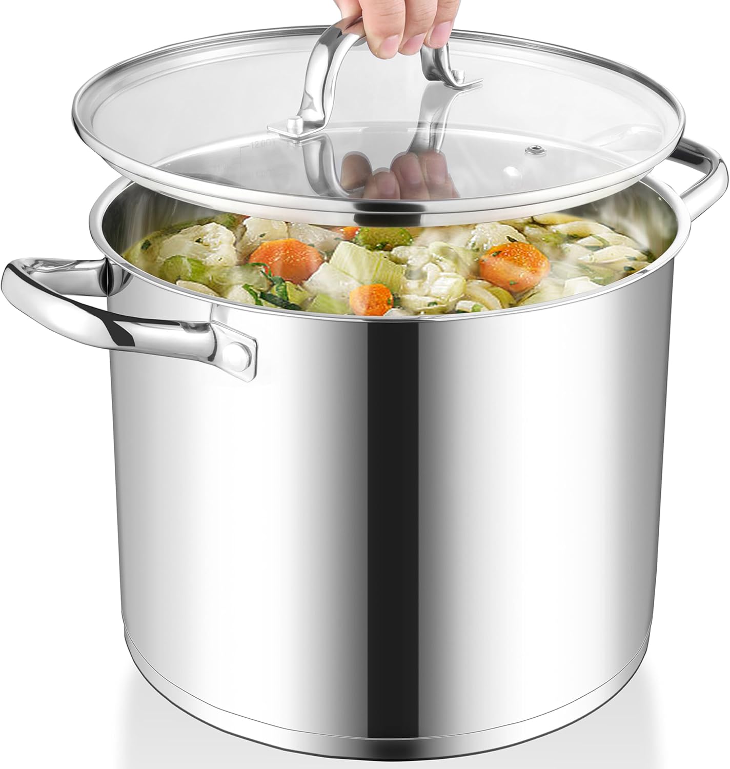Herogo 12-Quart 18/10 Stainless Steel Stock Pot with Lid, Large Heavy Duty Soup Pot Compatible with Electric, Gas, Induction and Various Cooktops, Dishwasher Safe - Culinary Roots