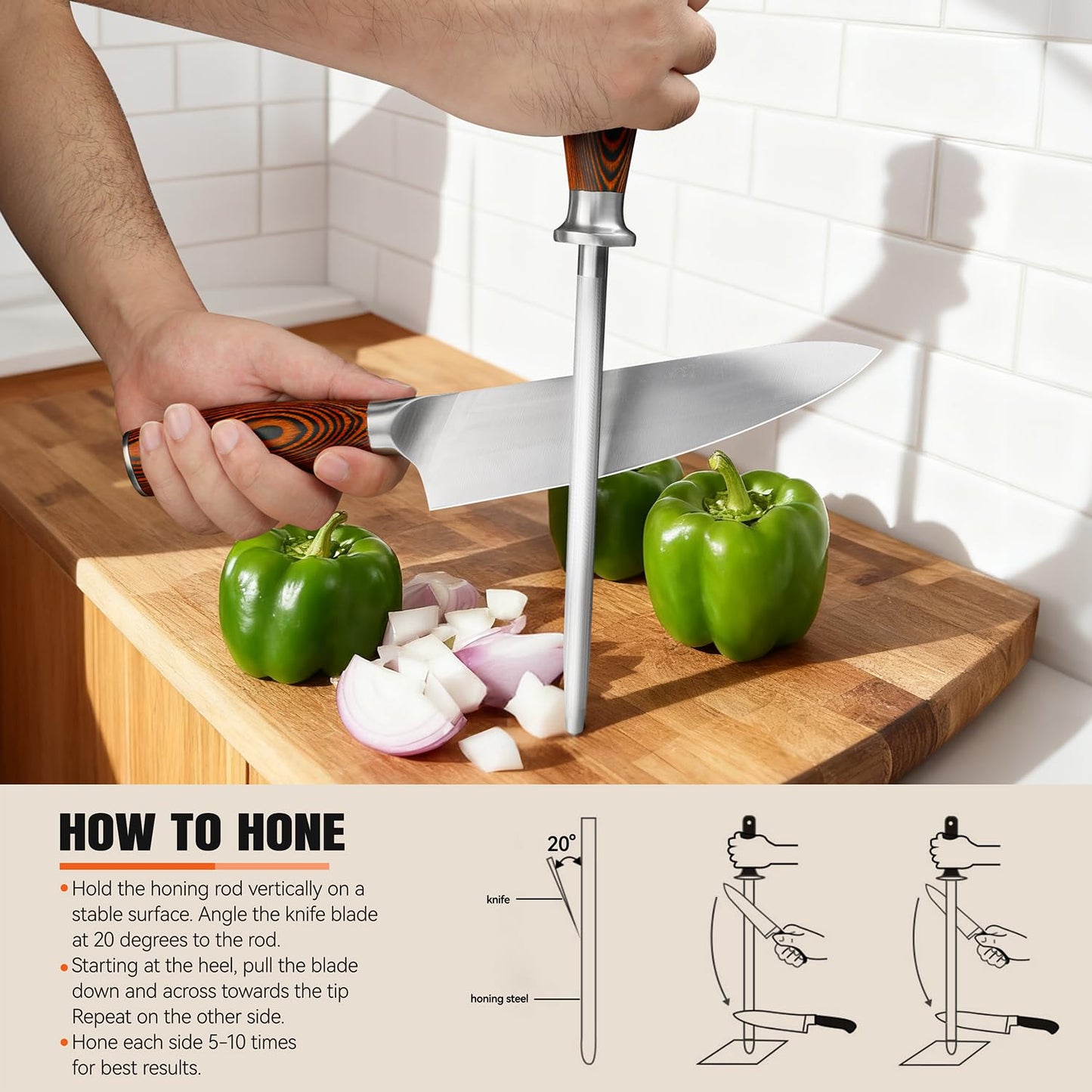 Honing Rod Sharpening Steel with Larger Diameter for Kitchen Knife Daily Honing Maintenance