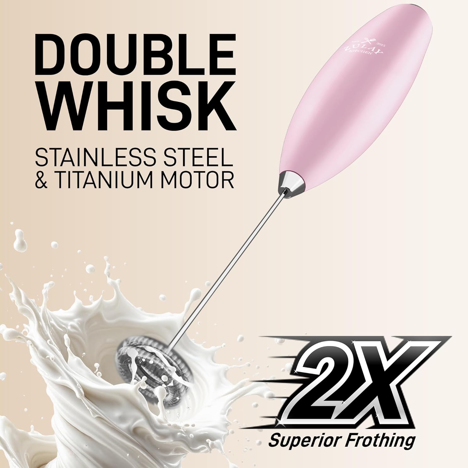 Zulay Kitchen Powerful Double Whisk Milk Frother Handheld - Foam Maker With Stand - Whisk Drink Mixer for Coffee, Mini Foamer for Latte, Matcha, Frappe, Hot Chocolate & Cappuccino - Pink - Culinary Roots