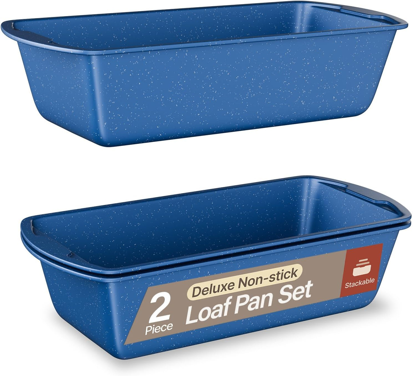 Nonstick Loaf Pan Set Pack of 2, 10.2" & 11" Large Baking Bread Pan, Oven Safe Up to 450°F, PFOA, PFOS, PTFE Free, Space Saving Stackable Design, Stain Resistant, Dishwasher Friendly, Blue Marble - Culinary Roots