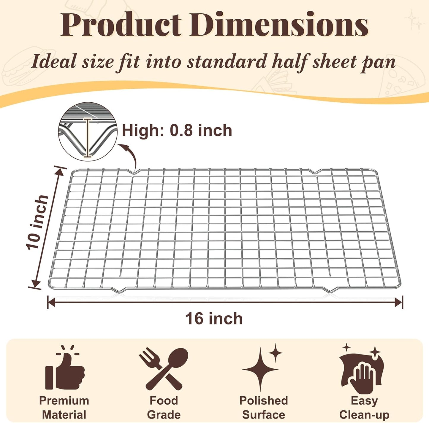 Cooling Racks for Cooking and Baking - 2 PCS 10" x 16" Grid Wire Baking Rack for Oven Cooking, Baking, Grilling, Roasting -Dishwasher Safe Bacon Rack- Fits Half Sheet Cookie Pan - Culinary Roots