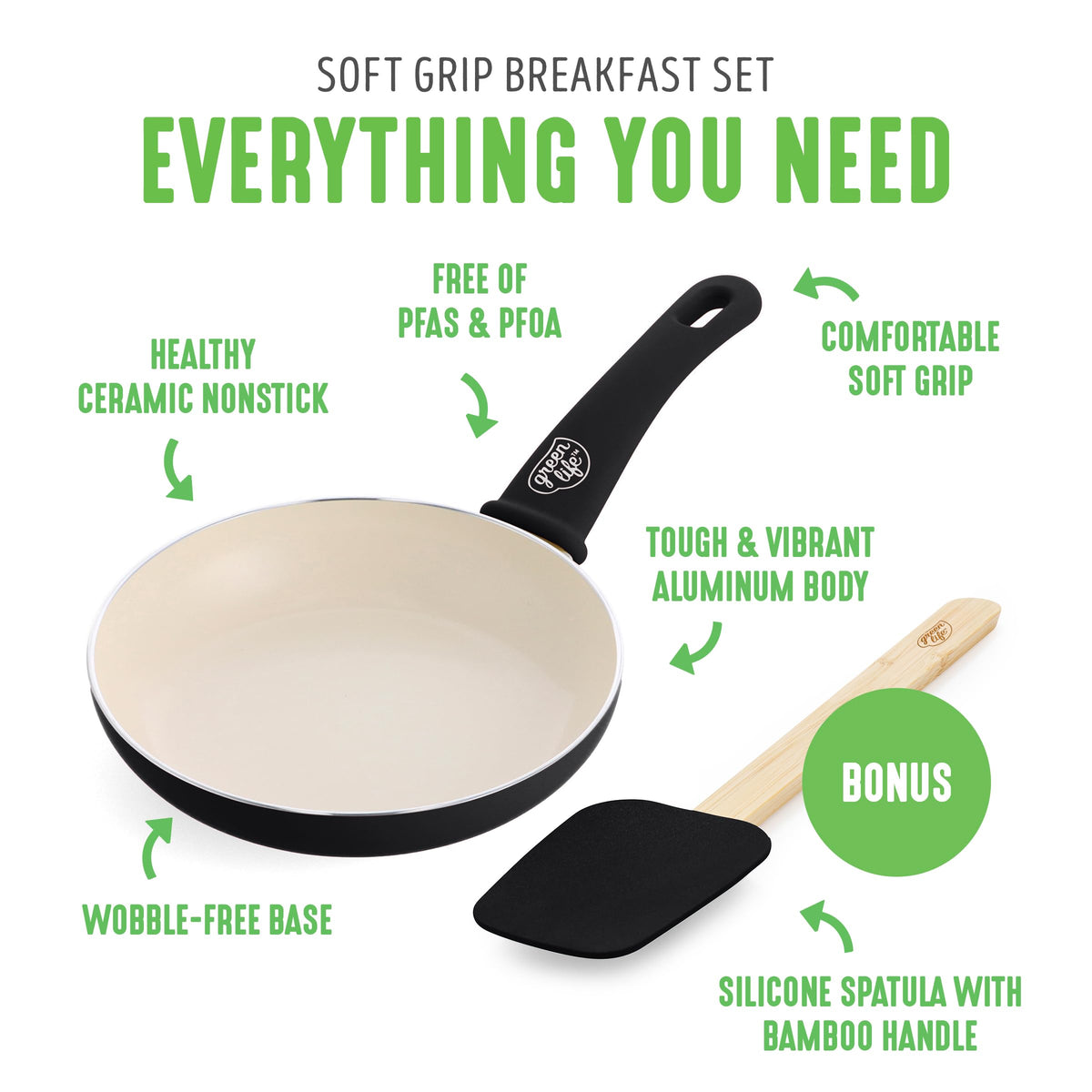 Soft Grip 8” Frypan Skillet and Spatula Breakfast Cookware Set