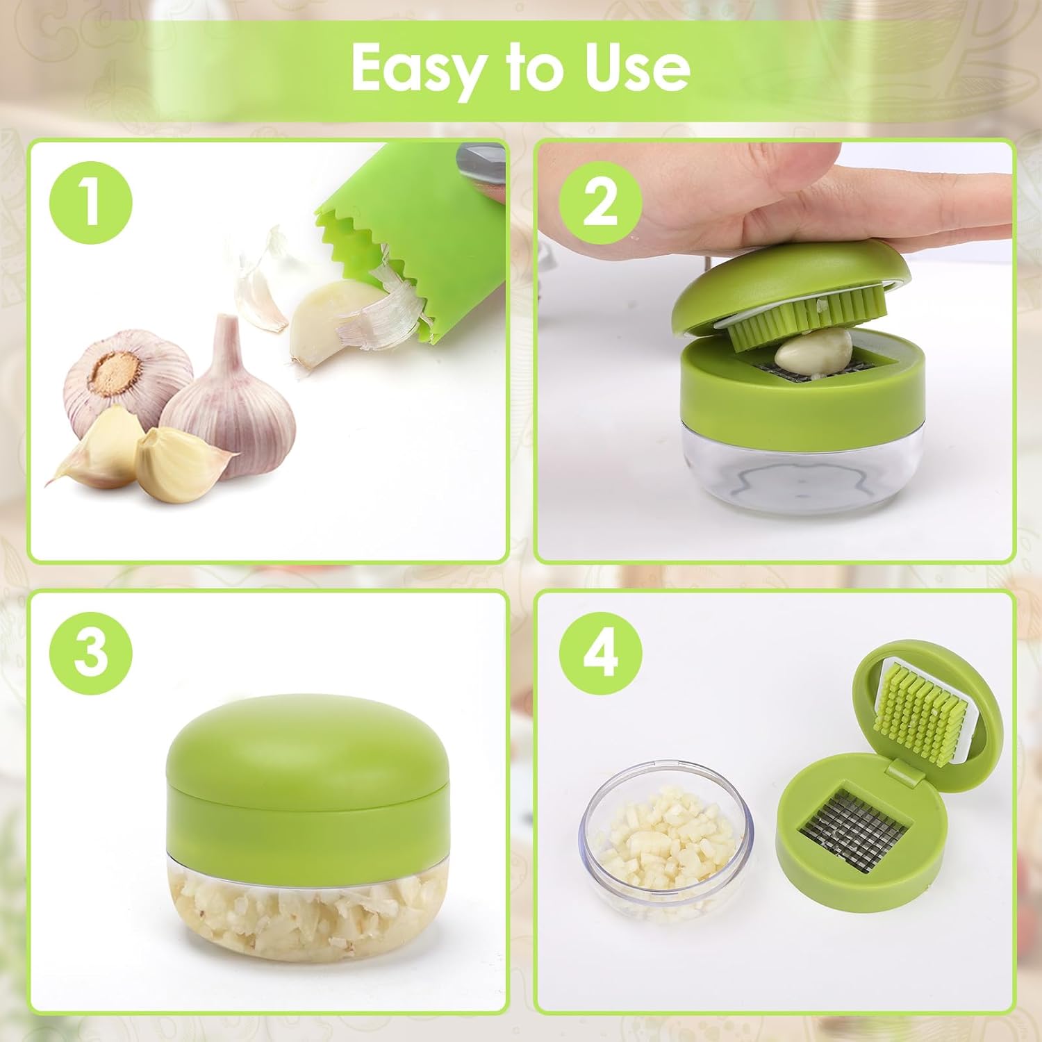 2 Pcs Garlic Press Set, Stainless Steel Garlics Crusher with Silicone Peeler and Cleaner Brush, Easy to Use Garlic Chopper for Shredded Garlic, Ginger, and Fruit - Culinary Roots