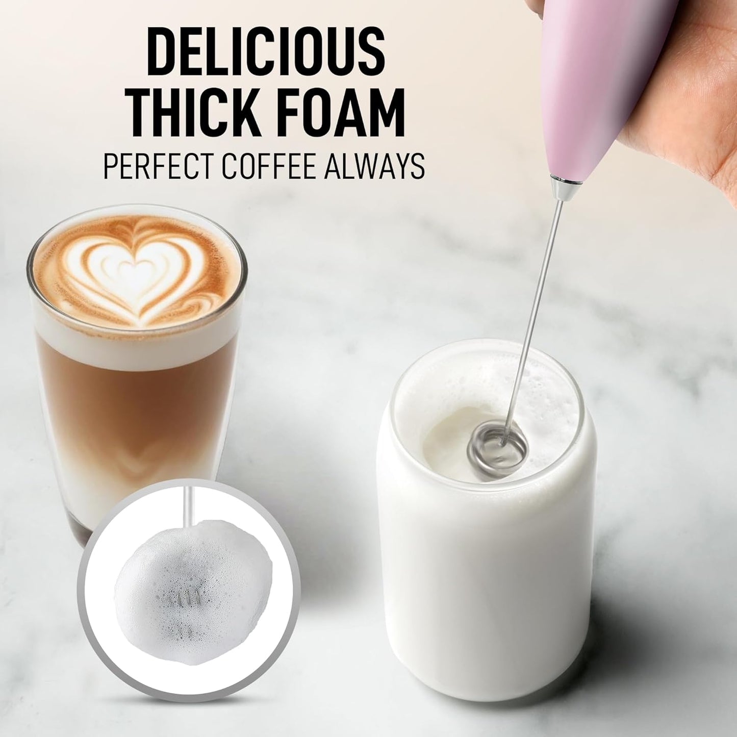 Zulay Kitchen Powerful Double Whisk Milk Frother Handheld - Foam Maker With Stand - Whisk Drink Mixer for Coffee, Mini Foamer for Latte, Matcha, Frappe, Hot Chocolate & Cappuccino - Pink - Culinary Roots