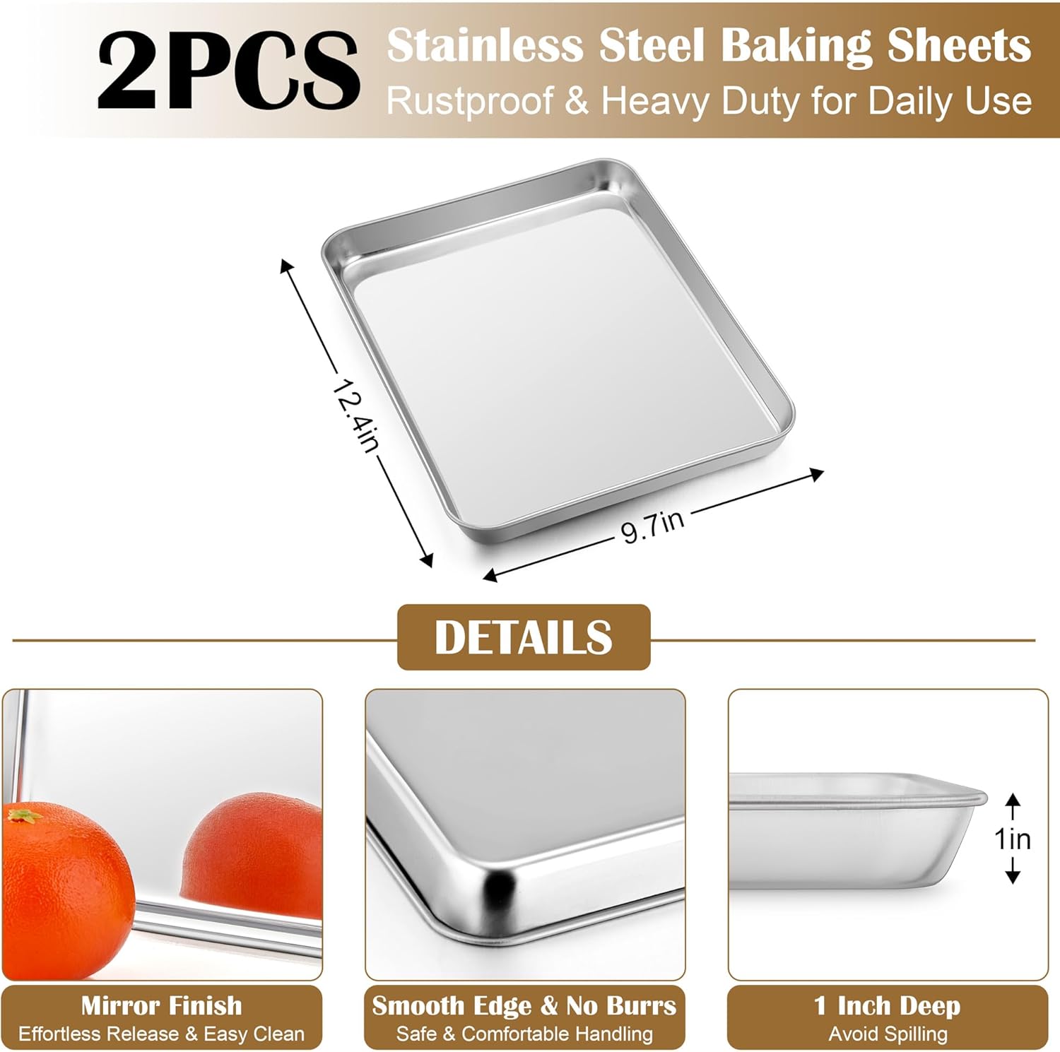 E-far Baking Sheet with Wire Rack (2 Pans + 2 Racks), Stainless Steel Cookie Sheets Pan & Cooling Rack for Baking Cookies Cake, Non Toxic & Heavy Duty, Oven & Dishwasher Safe, 12.4 x 9.7 x 1 Inch - Culinary Roots