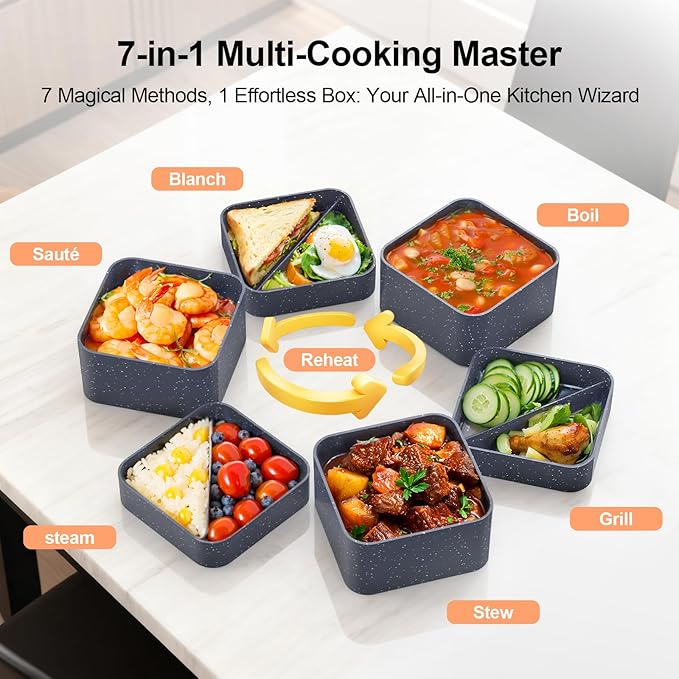 Microwave Cookware Magic Cooking Box, 7-in-1 Microwave Steamer Cooker Fast Cooking for Rice Eggs Meat Vegetables Soup, Aluminum Alloy Dishwasher Safe