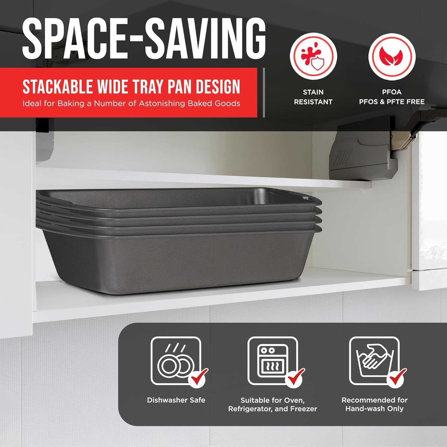 Nonstick Loaf Pan Set Pack of 4, Carbon Steel 11" Large Baking Bread Pan, Oven Safe Up to 450°F, PFOA, PFOS, PTFE Free, Space Saving Stackable Design, Stain Resistant, Dishwasher Friendly, Gray Marble - Culinary Roots