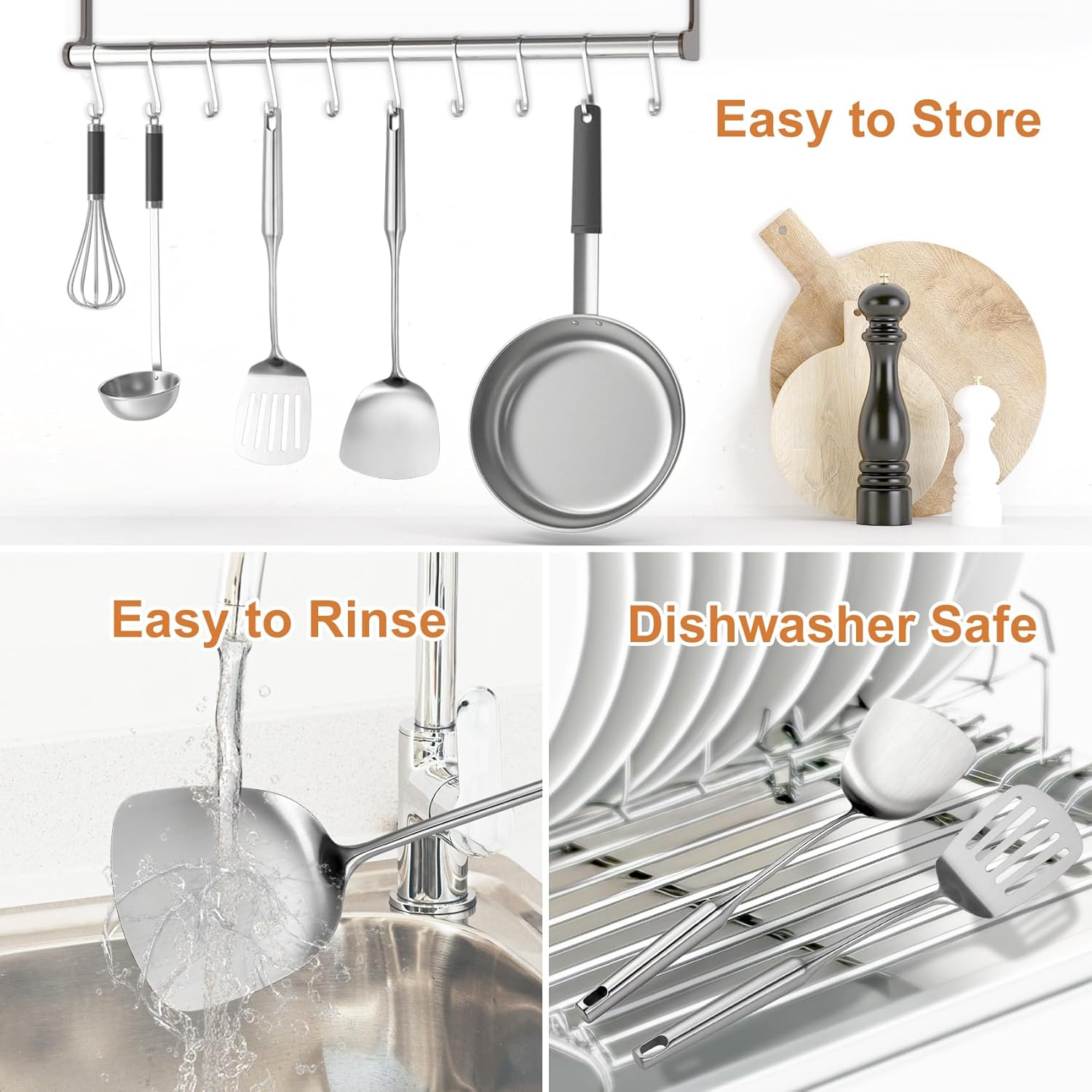 304 Stainlss Steel Kitchen Utensils Set, 2 Pcs Long Metal Utensils Set with spatula, slotted spatula turner (Dishwasher Safe) - Culinary Roots