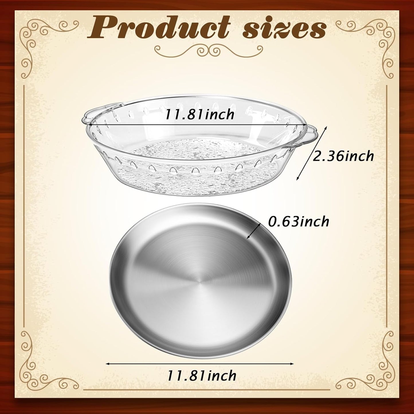 Baderke 3 Set 11.8" Chilled Serving Tray for Parties with Compartments Ice Chilled Party Platter Charcuterie Serving Board Cold Dish Dip for Fruit Seafood Vegetable Shrimp Cocktail (Natural)