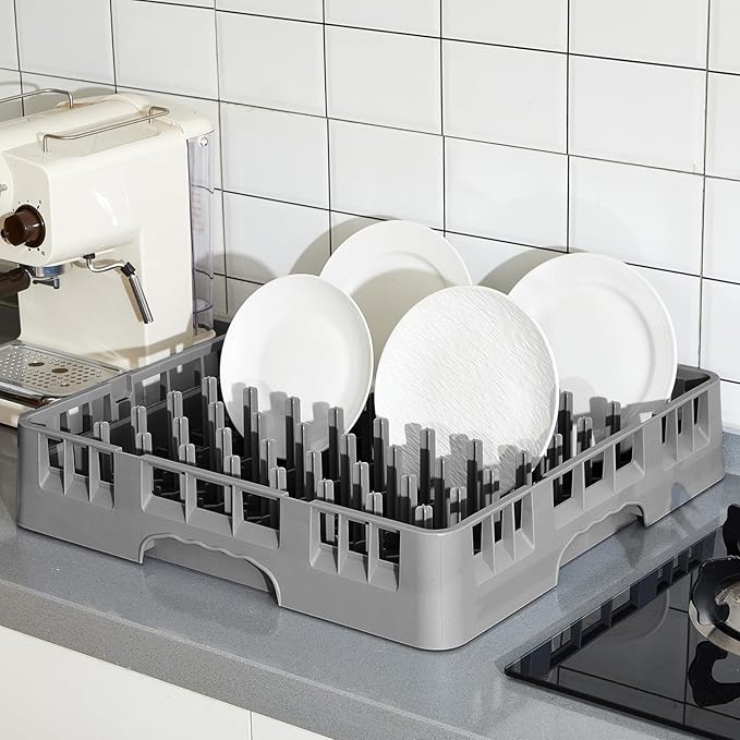 1 Pack Commercial Dishwasher Tray Rack Polypropylene Full Size Flatware Rack for Bowls Plates Knives Forks Cups (Peg Dish,Gray)