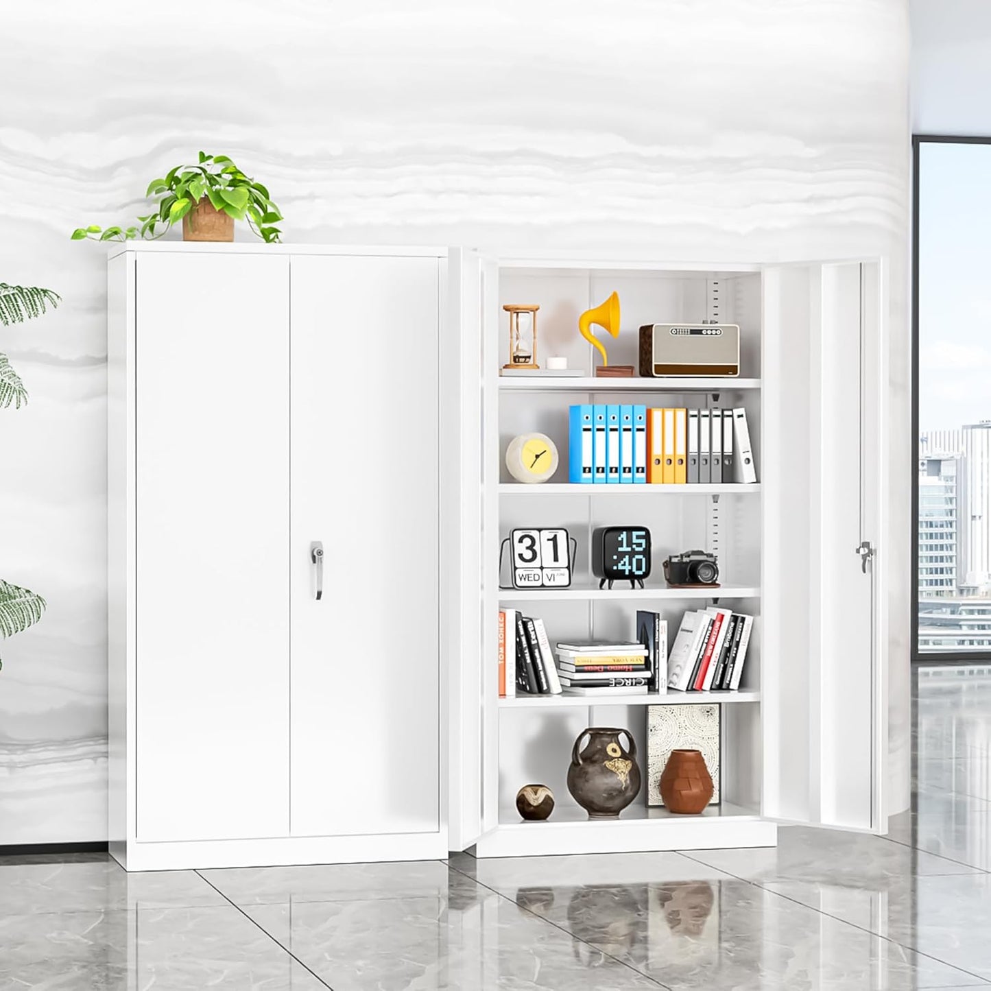 INTERGREAT Metal Storage Cabinets 72” White Garage Steel Storage Cabinet with Doors and Shelves, Metal Tool Cabinet, Steel File for Home Office, Basement