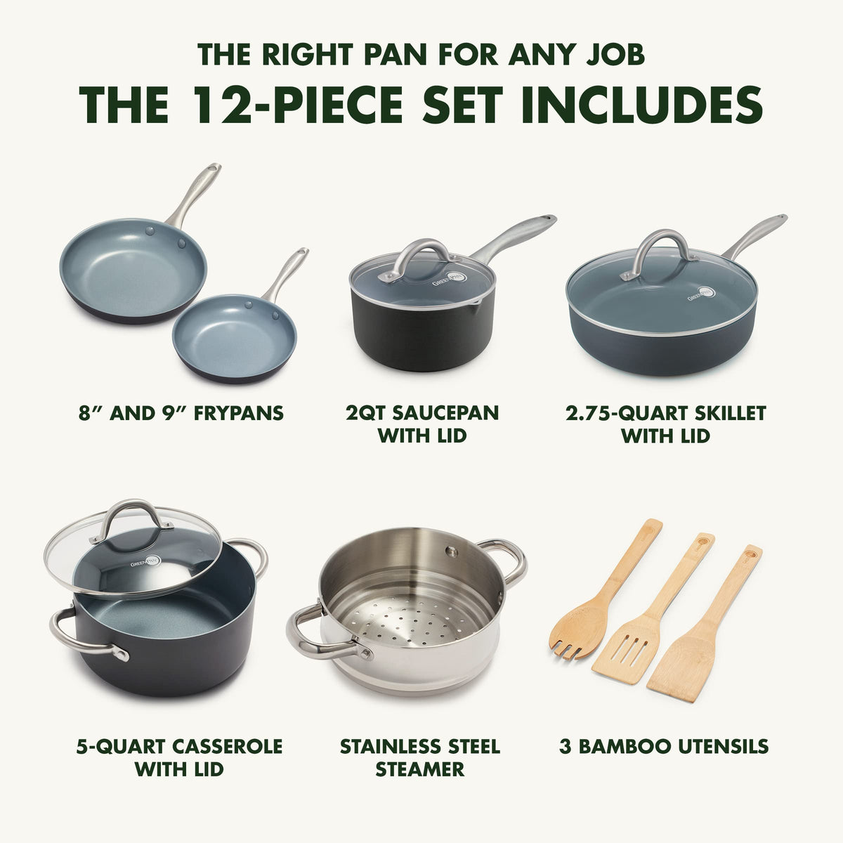 Lima Hard Anodized Healthy Ceramic Nonstick 12 Piece Cookware Pots and Pans Set