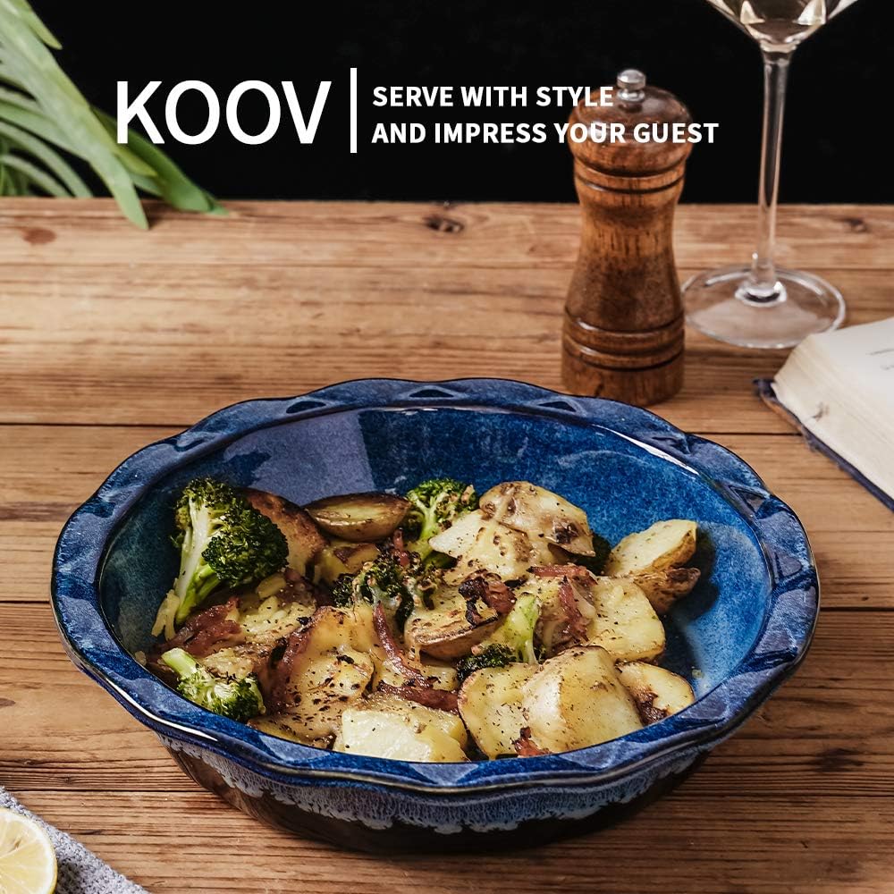 KOOV Ceramic, 9 Inches Pie Plate, Pie Dish for Dessert Kitchen, Round Baking Dish Pan for Dinner, Wrapping Upgrade, Reactive Glaze (Nebula Blue) - Culinary Roots