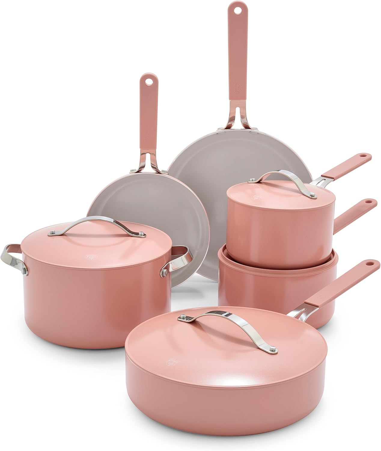 GreenLife 10-Piece Nonstick Ceramic Cookware Set, Lightweight Healthy PFAS-Free Pots & Pans with Lids, Dishwasher & Oven Safe, Durable Body, Silicone Stay-Cool Handles, Easy Release, Pink - Culinary Roots
