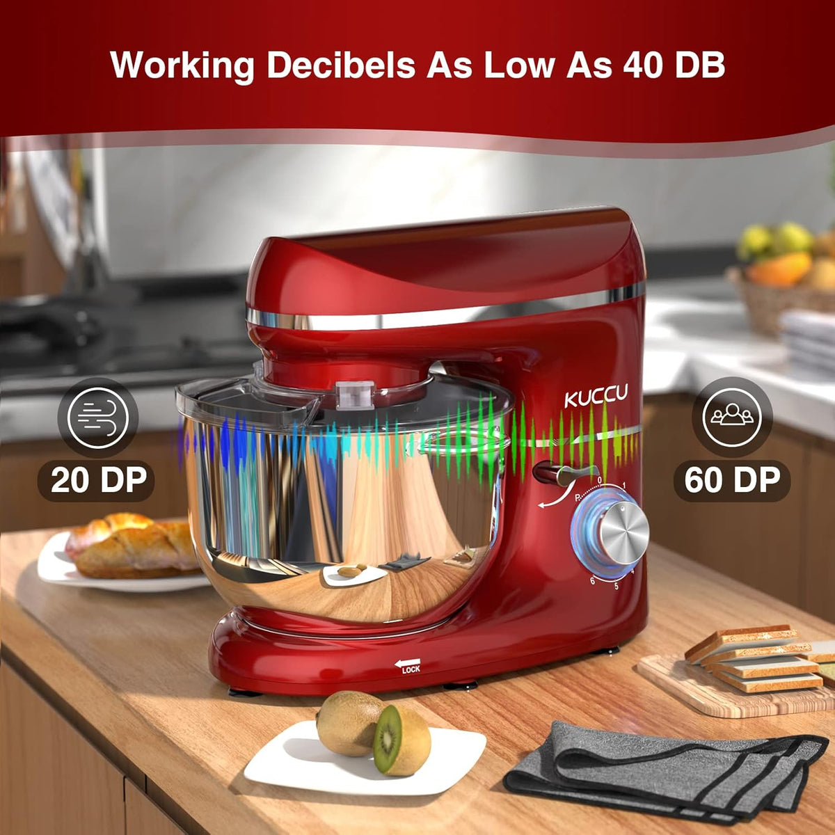 Stand Food Mixer, 6.5 Qt 660W, 6-Speed Tilt-Head , Kitchen Electric Mixer with Stainless Steel Bowl,Dough Hook,Whisk, Beater, Egg white separator (6.5-QT, Red)